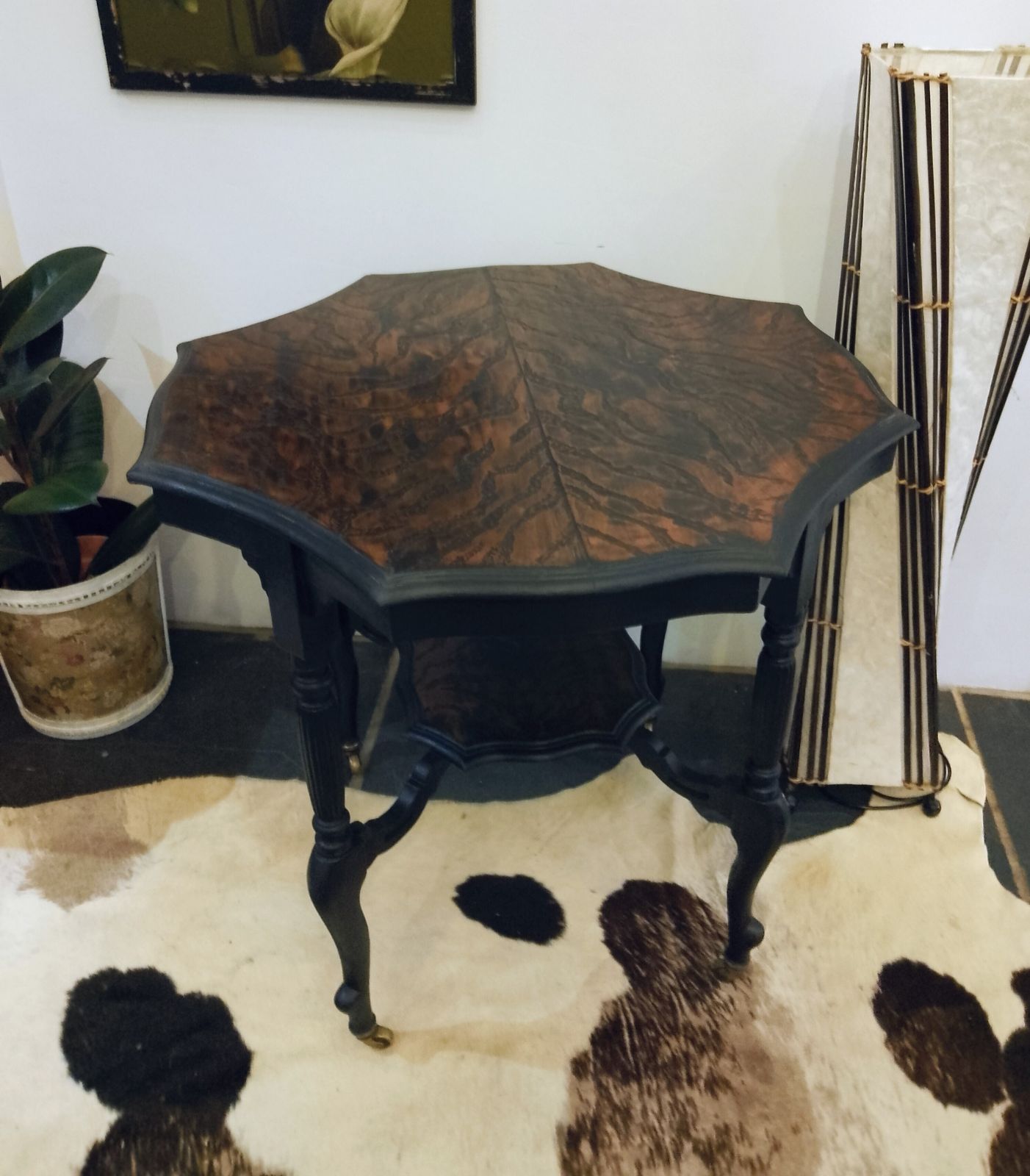 Victorian Occasional Table On Original Brass Castors Hand Painted And Etched In A Tiger Print Design. photo furniture