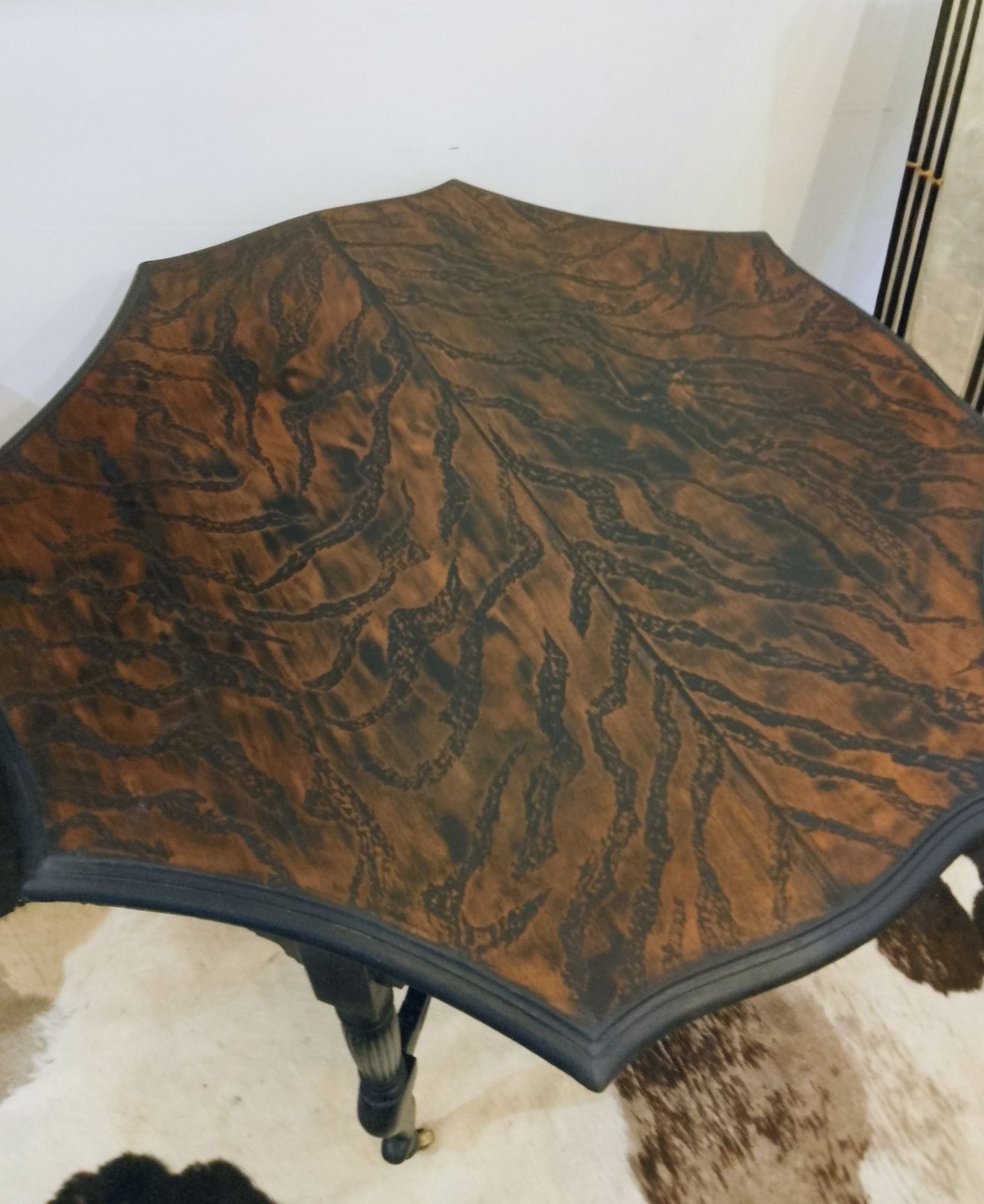 Victorian Occasional Table On Original Brass Castors Hand Painted And Etched In A Tiger Print Design. photo 265.0