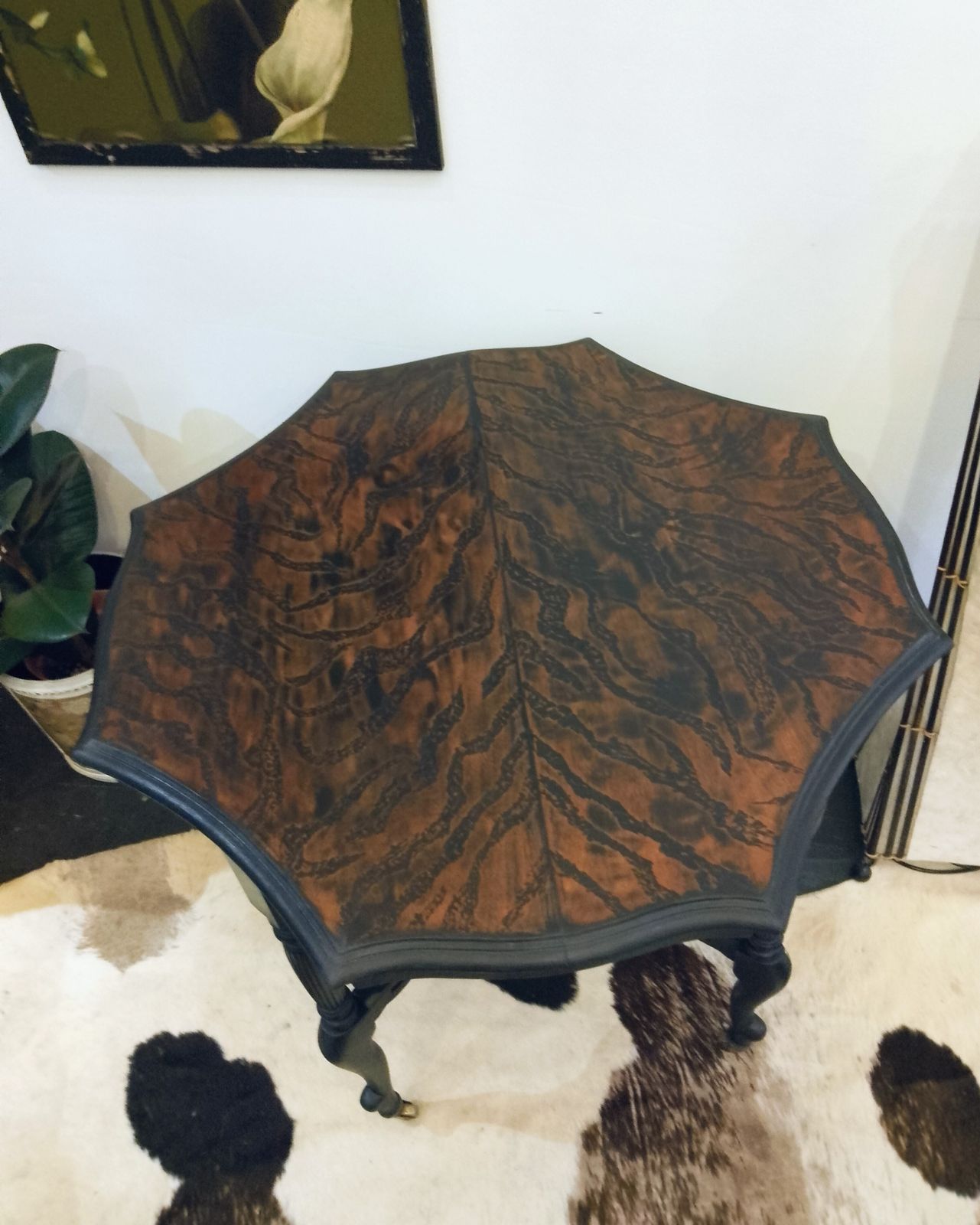 photo furniture Victorian Occasional Table On Original Brass Castors Hand Painted And Etched In A Tiger Print Design.