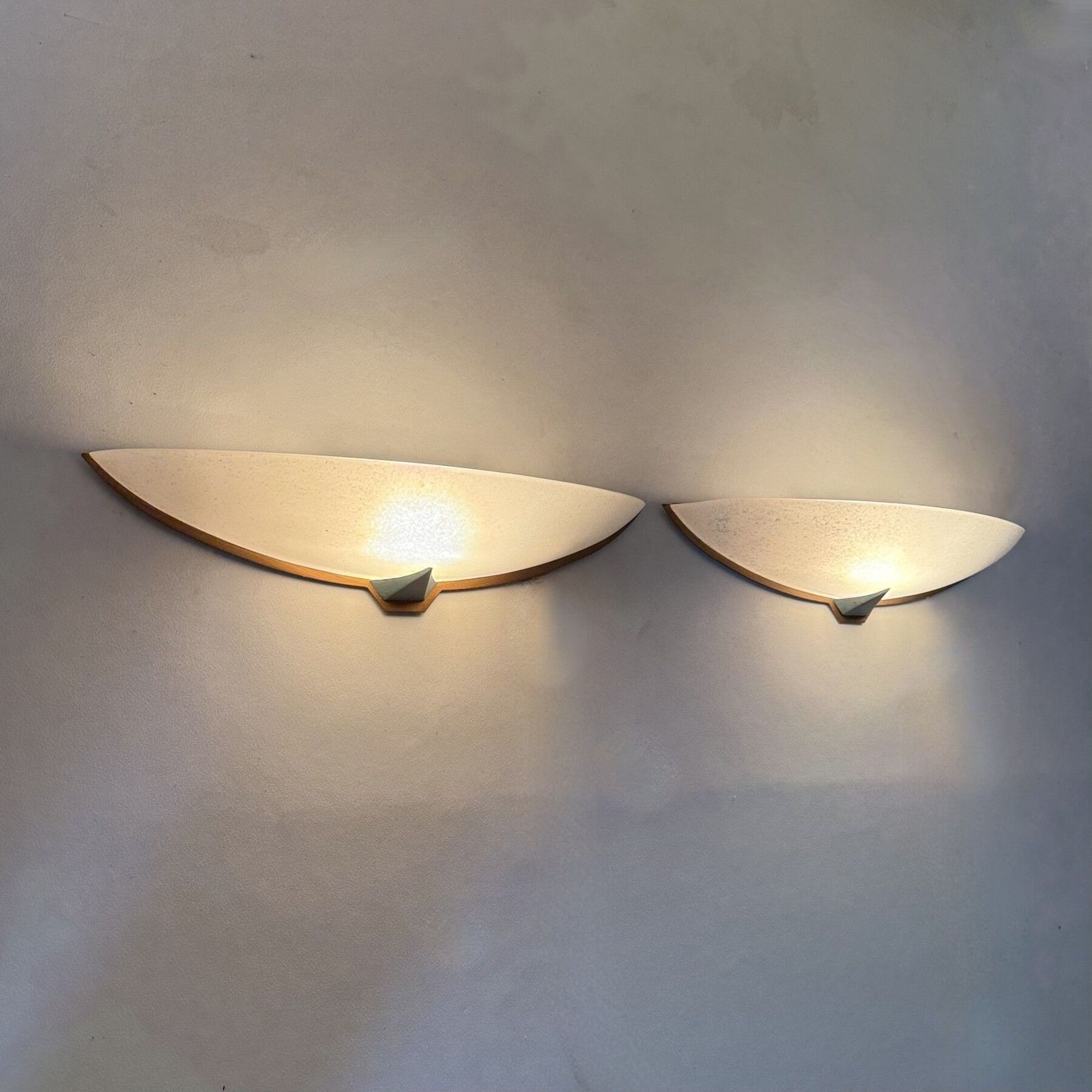 Lighting Pair Italian Wall Lamps Sconce Glass And Metal , 1980s photo