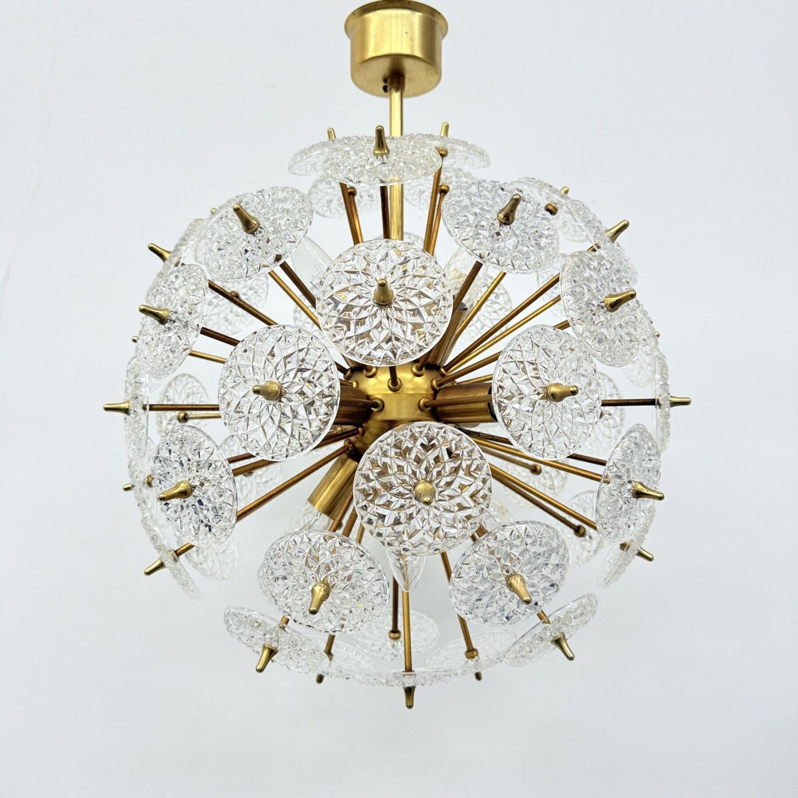 Val Saint Lambert Crystal Sputnik Gold Chandelier , 1960’s photo vintage