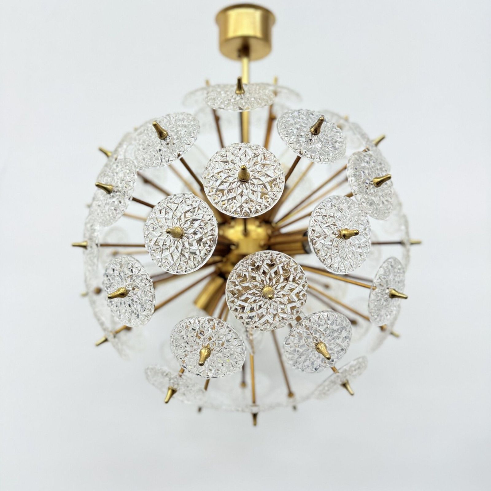 Lighting Val Saint Lambert Crystal Sputnik Gold Chandelier , 1960’s photo