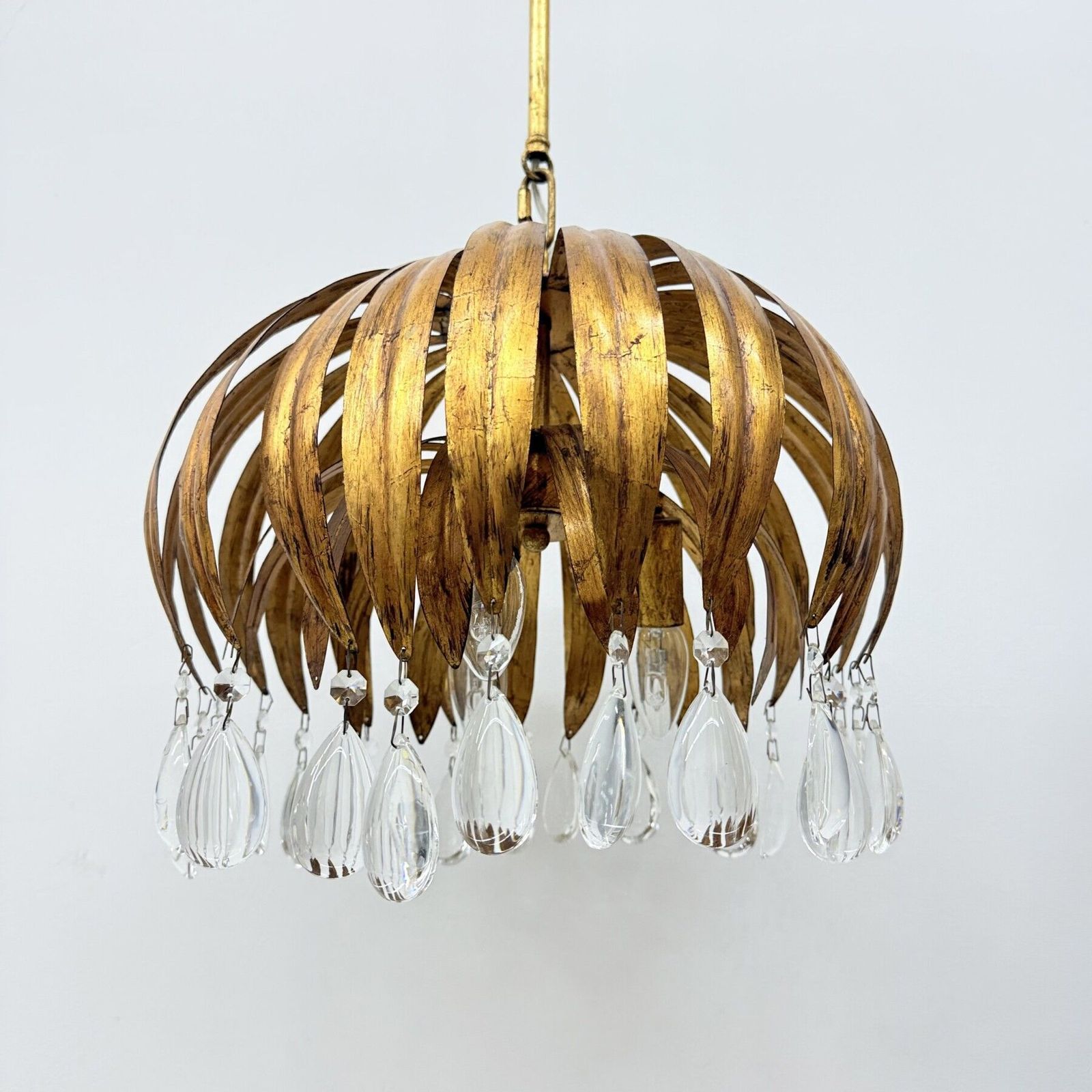 Hollywood Regency Bladeren Hanglamp Met Kristallen, Jaren 1970 photo buy