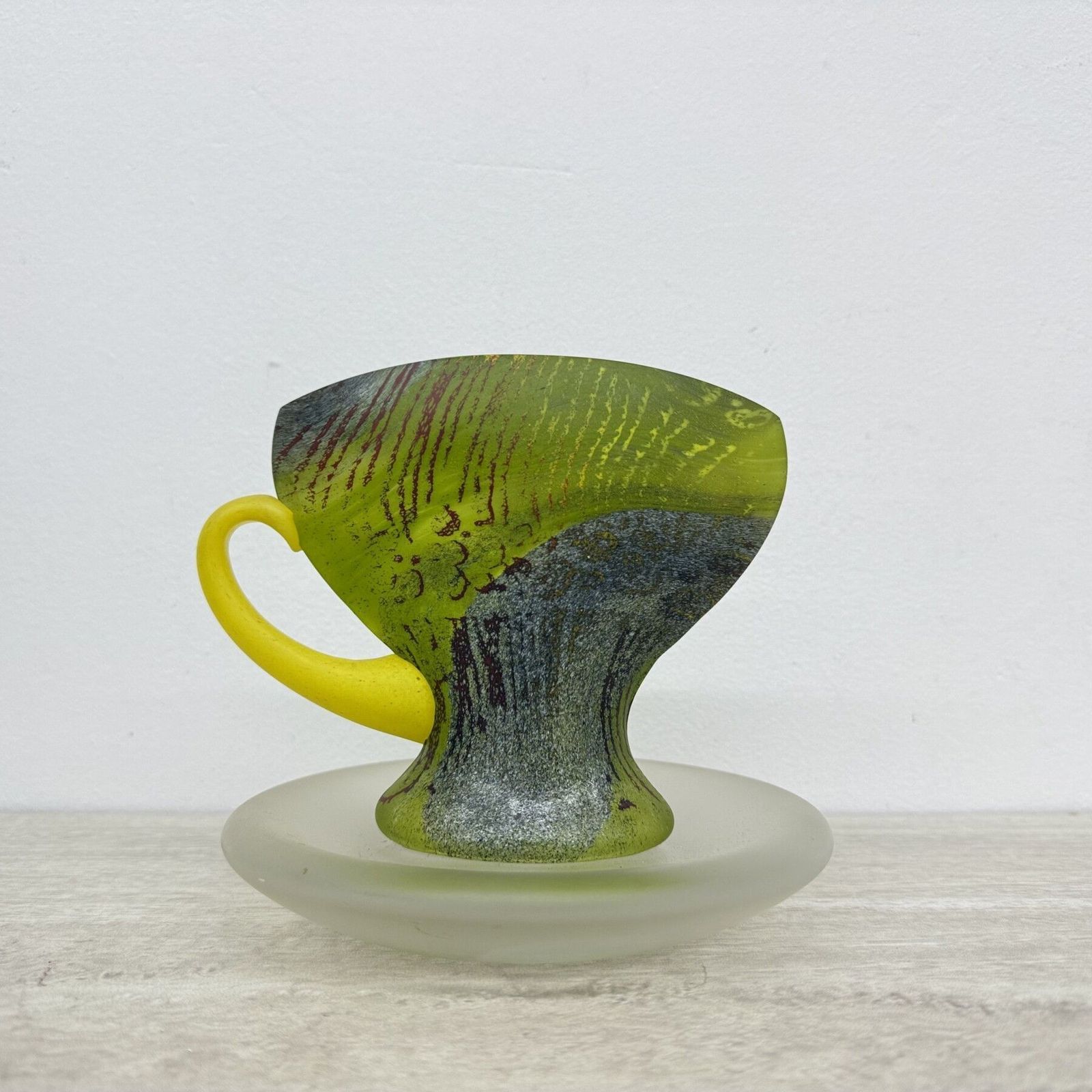 Rare Kjell Engman For Kosta Boda Sweden Green Glass Teacup , 1980’s photo 520.0