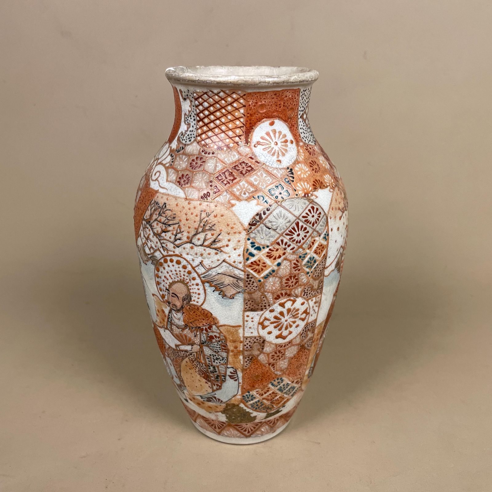 Oriental Antique Decorative Vase Ceramic Orange White Pot Chinese Vintage Display Ginger Jar Hand Painted Asian Old Aged Figures Clay photo furniture