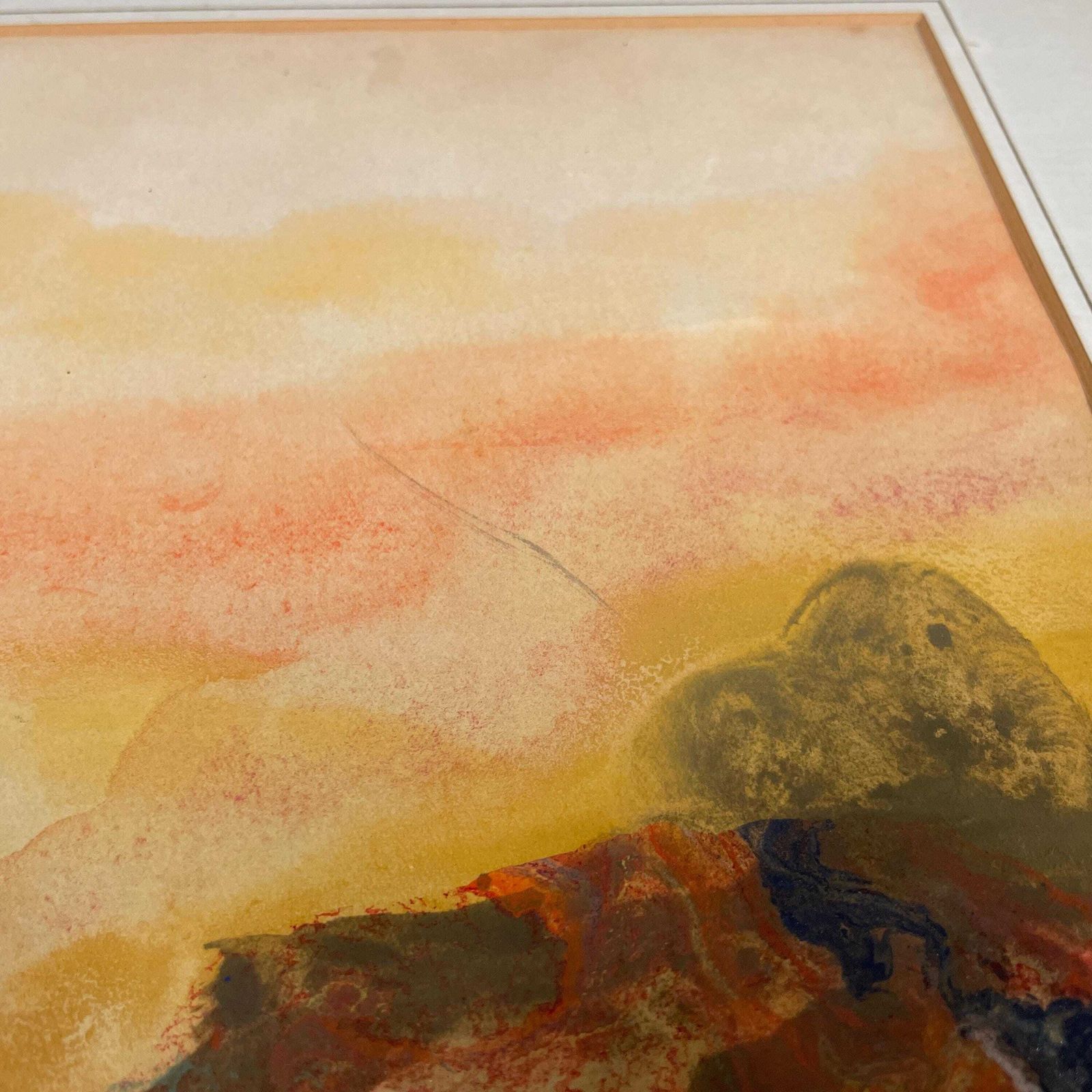 Lorna Tyre Abstract Landscape Painting Framed Art Signed Modern Colourful Mixed Media Watercolour Wall Decor Mid Century Sunset Artwork photo buy