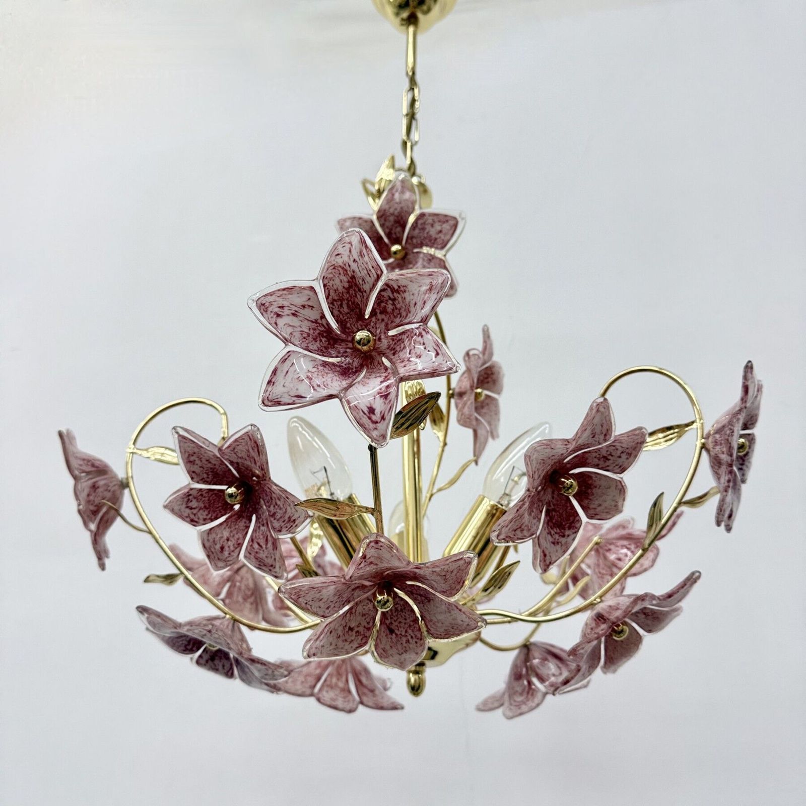 Murano Pink Glass Flower Chandelier , 1970s photo 520.0