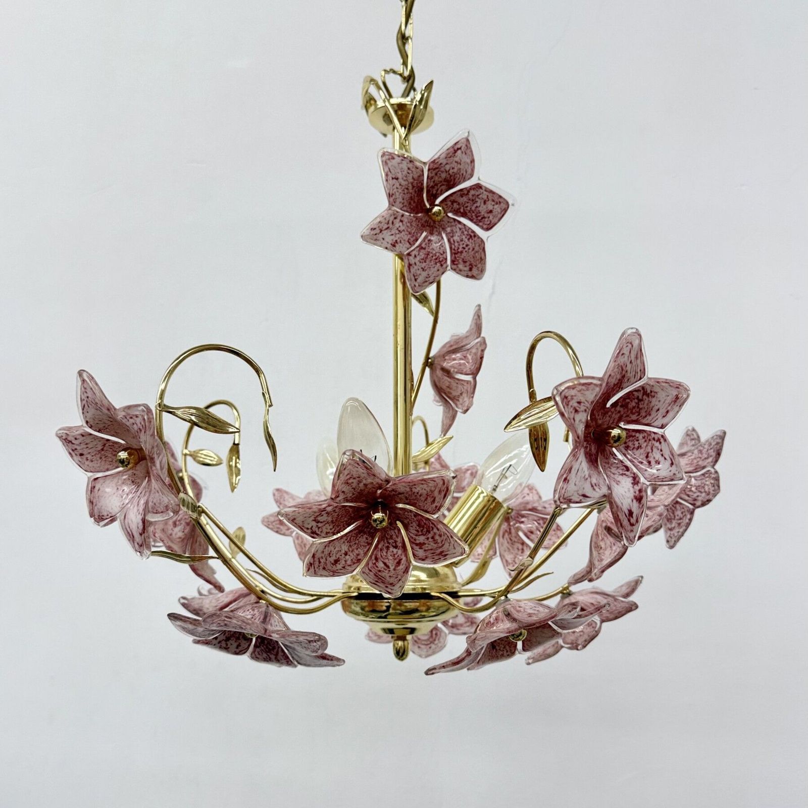 Murano Pink Glass Flower Chandelier , 1970s photo vinterior