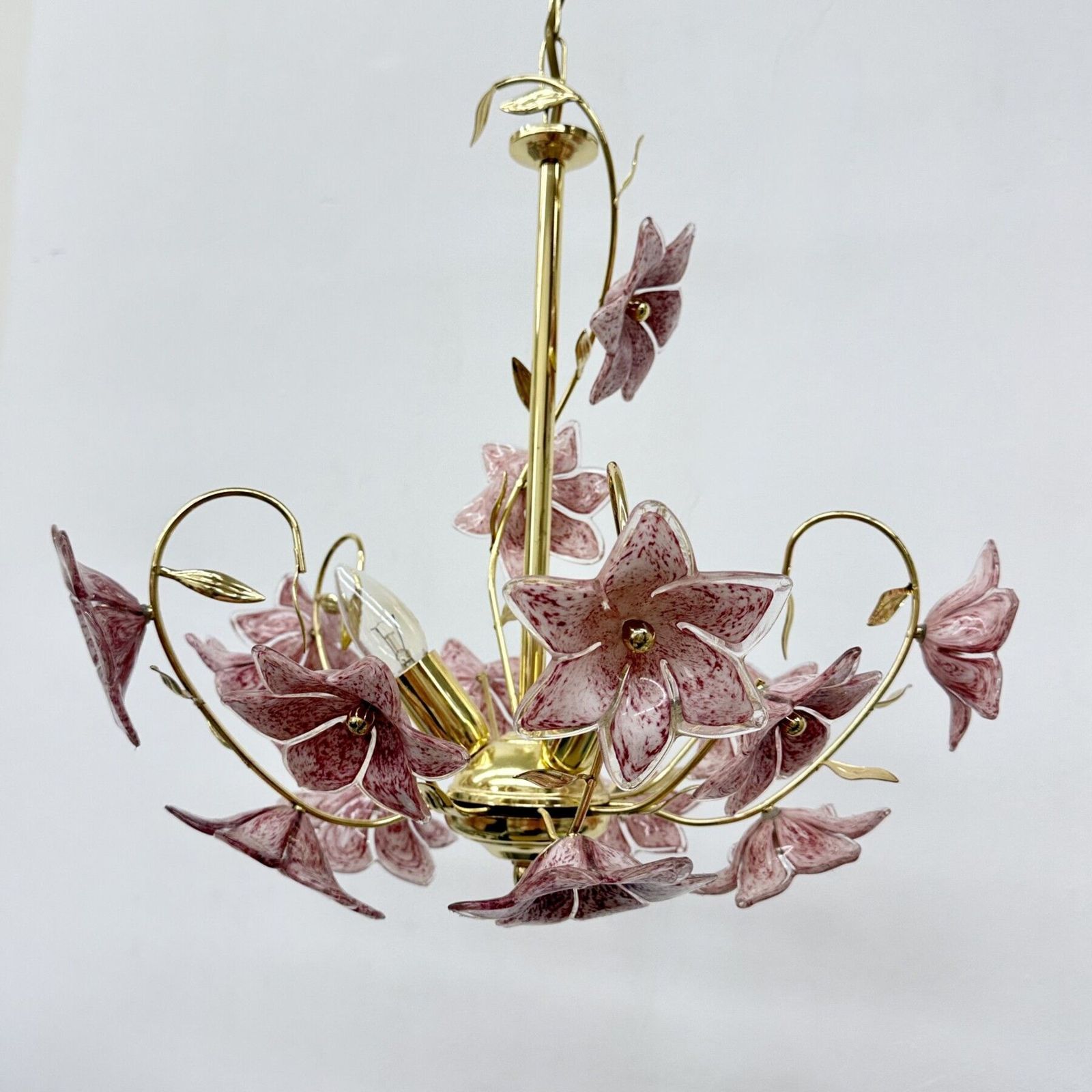 Murano Pink Glass Flower Chandelier , 1970s photo vintage