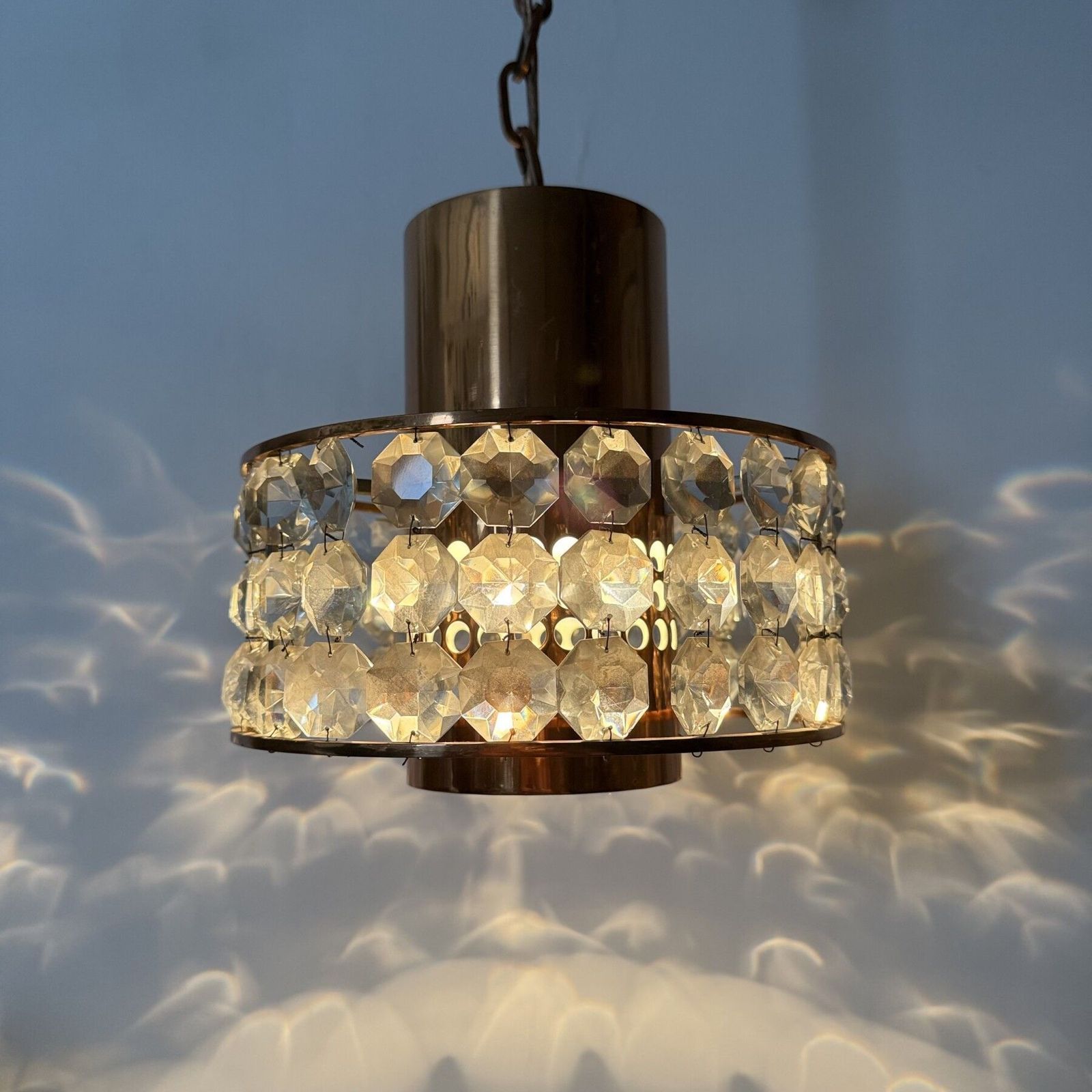 Mid Century Design Kristallen Hanglamp Rosé Goud, Jaren 1970 photo for sale
