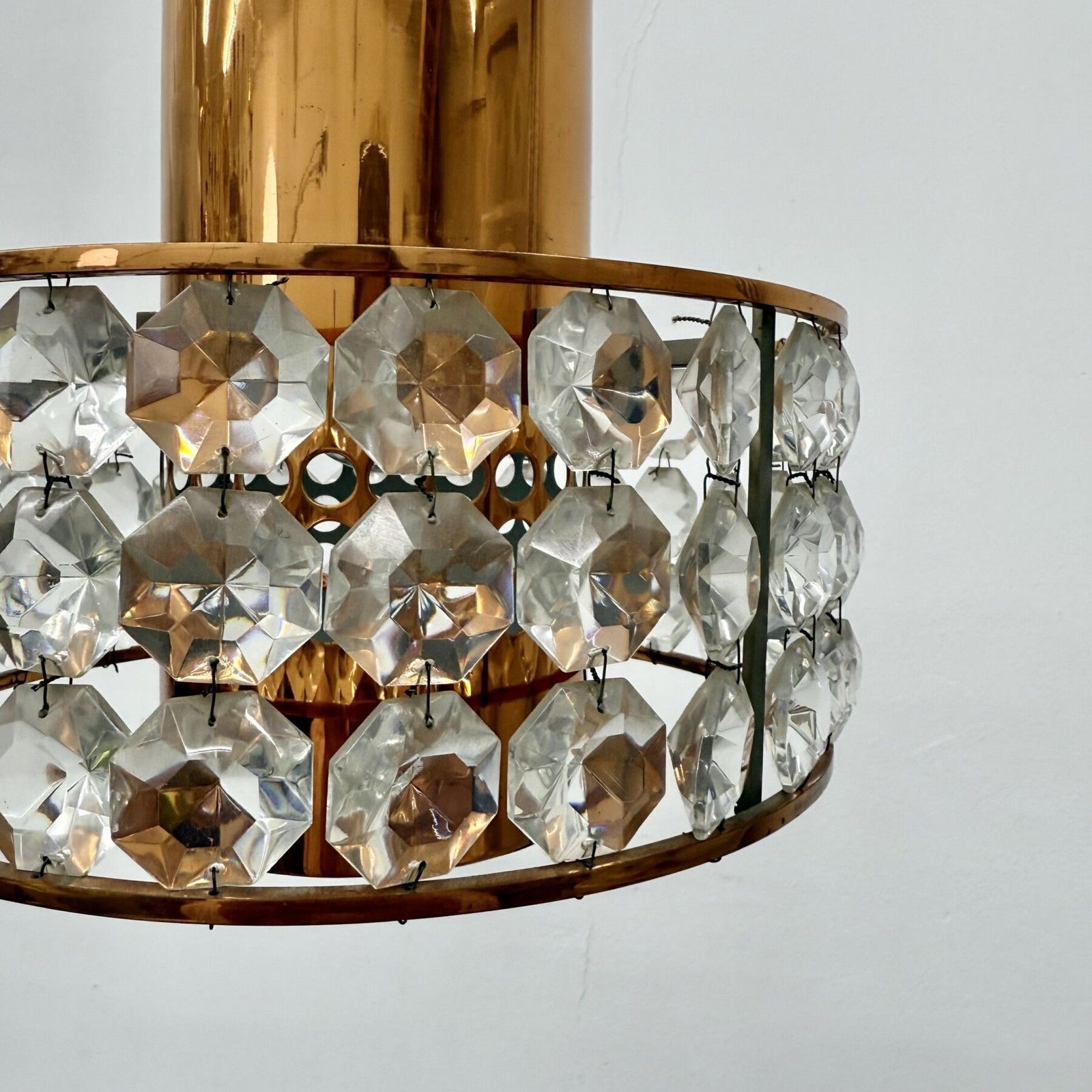 Mid Century Design Kristallen Hanglamp Rosé Goud, Jaren 1970 photo 520.0