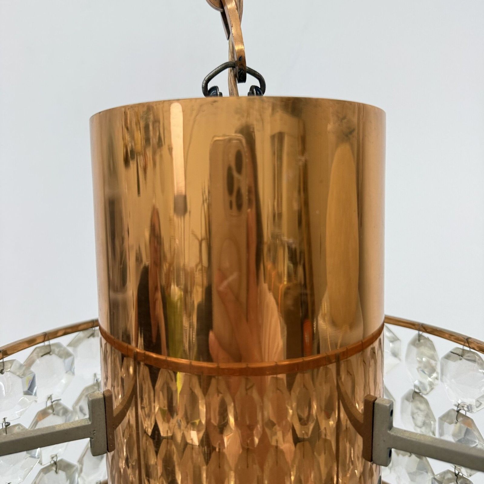 Mid Century Design Kristallen Hanglamp Rosé Goud, Jaren 1970 photo vintage
