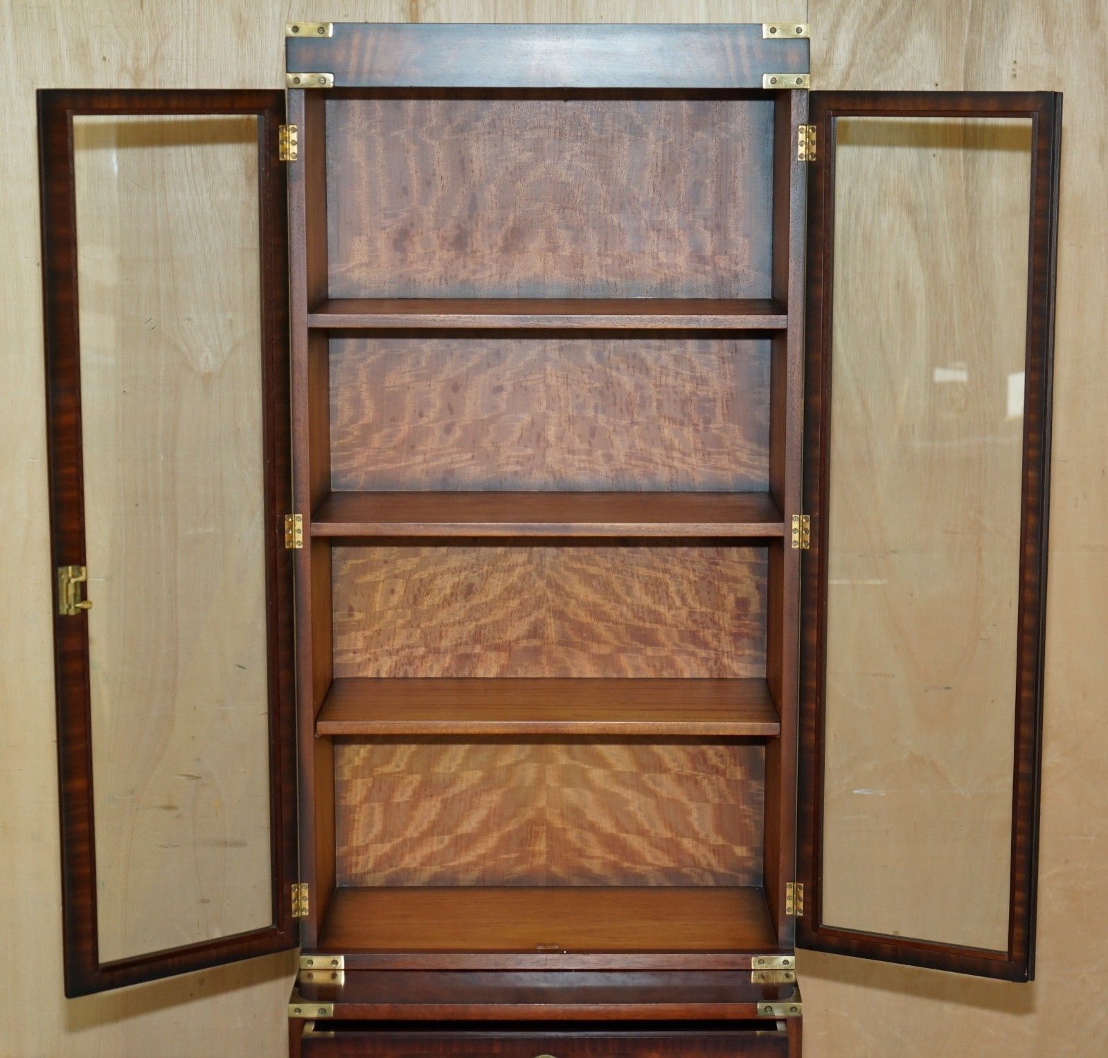 photo vintage Fine Harrods Kennedy Military Campaign Hardwood Bookcases Inc Chest Of Drawers