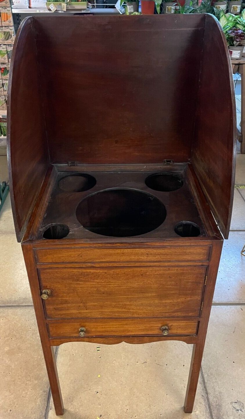 Georgian Original Antique Mahogany Washstand With Cupboard & Hinged Top