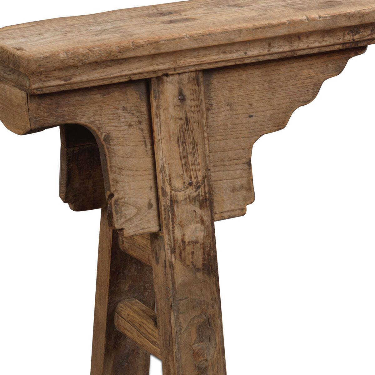 Elm Wood Antique Narrow Bench, 1900s photo for sale