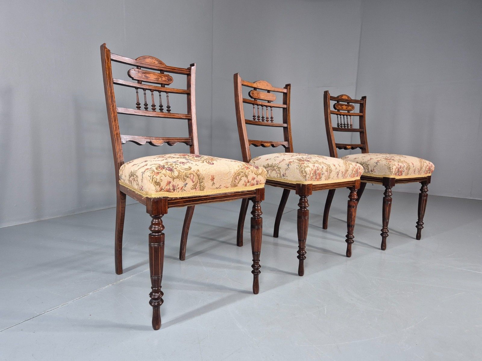 3 Antique Saloon Chairs Rosewood Frame Floral Seats Inlay Victorian Eb10990 Vdin