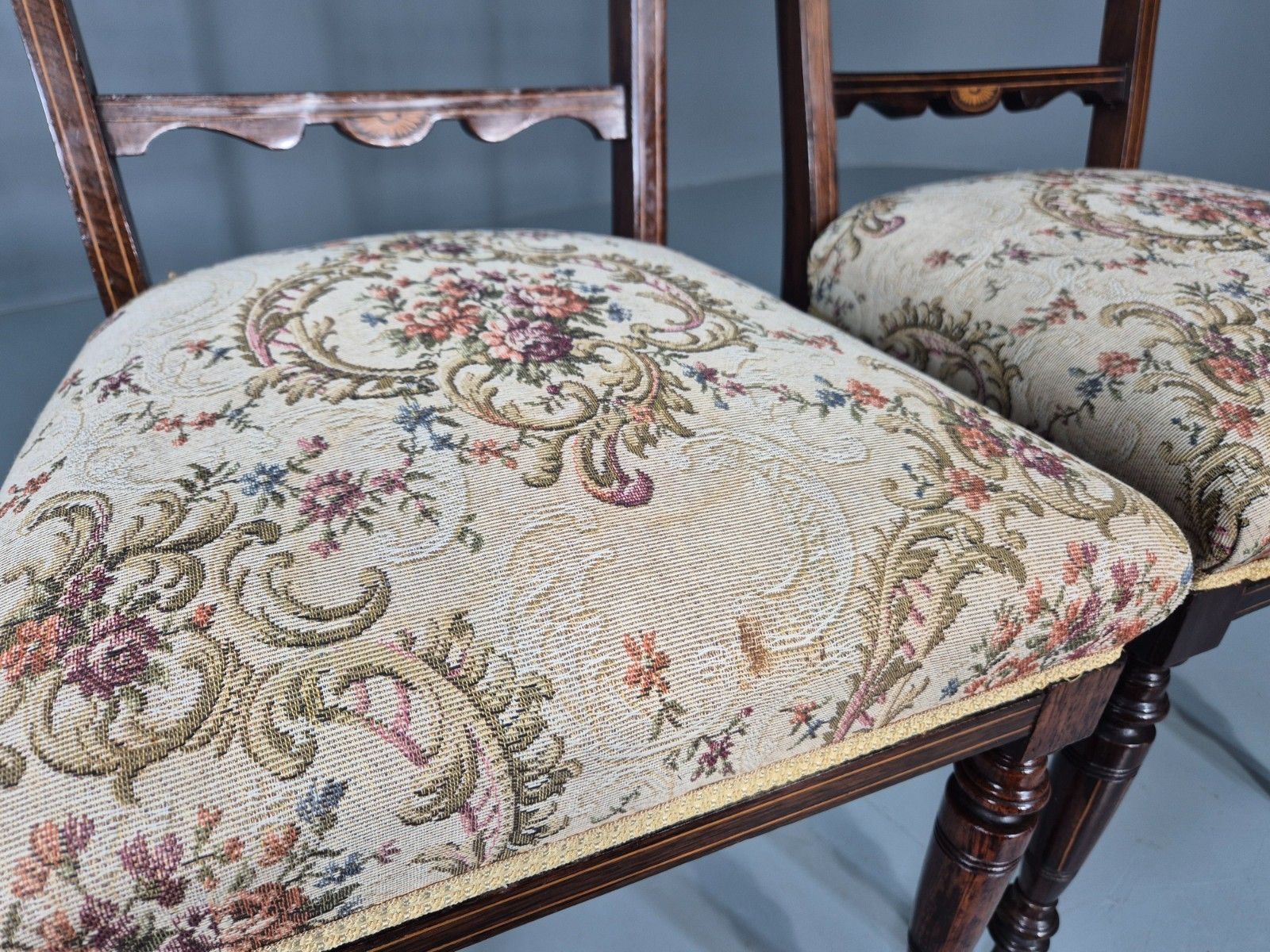 3 Antique Saloon Chairs Rosewood Frame Floral Seats Inlay Victorian Eb10990 Vdin photo vinterior