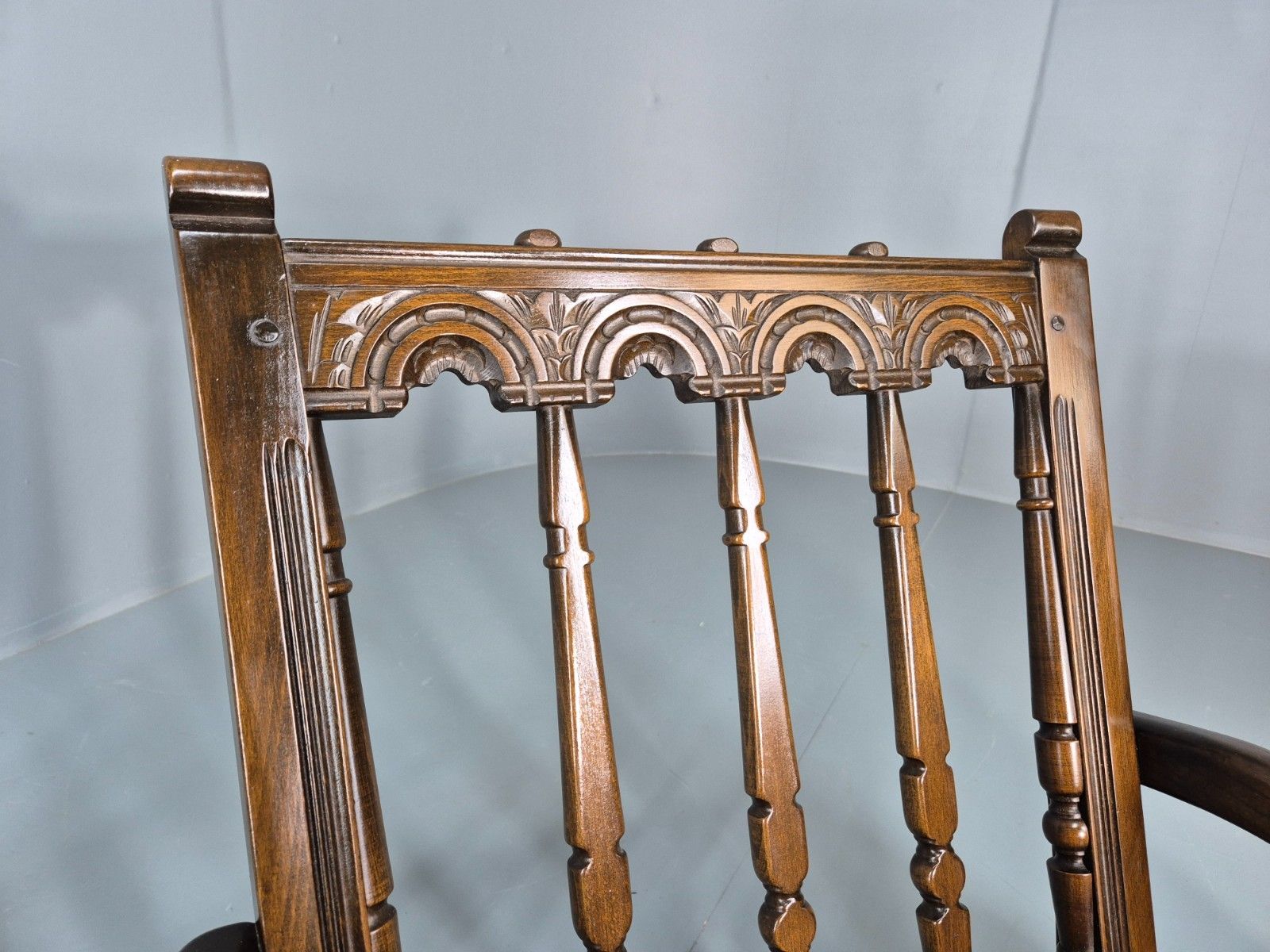 2 Ercol Cloister Lounge Chairs Dark Elm Frame Floral Upholstery 70s Eb10987 Vcar photo vintage