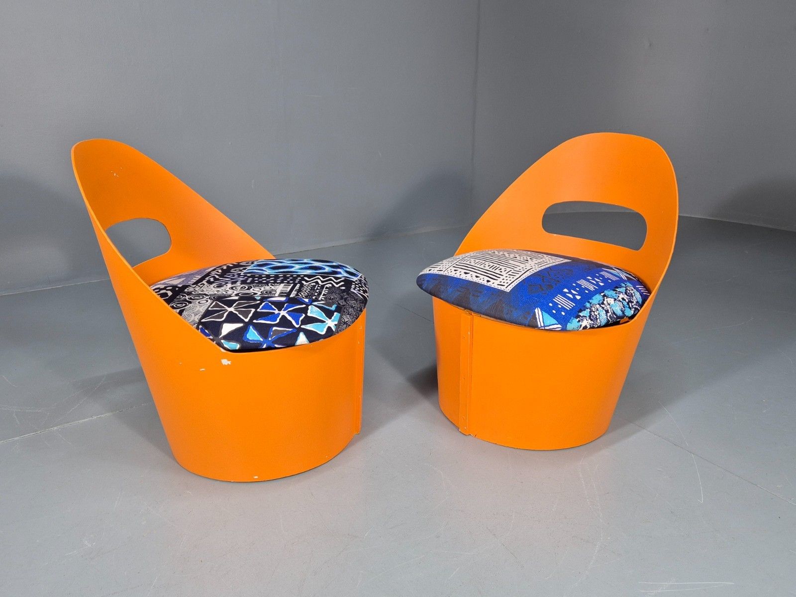2 Vintage Retro Curved Plywood Chairs Orange 1970s Holdaway Style Eb10929 Mnor photo vintage