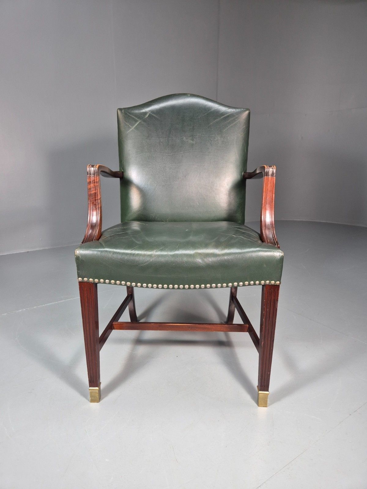 Georgian Style Elbow Chair Green Leather Mahogany Frame Danish 1970 Eb10809 Vlea photo furniture
