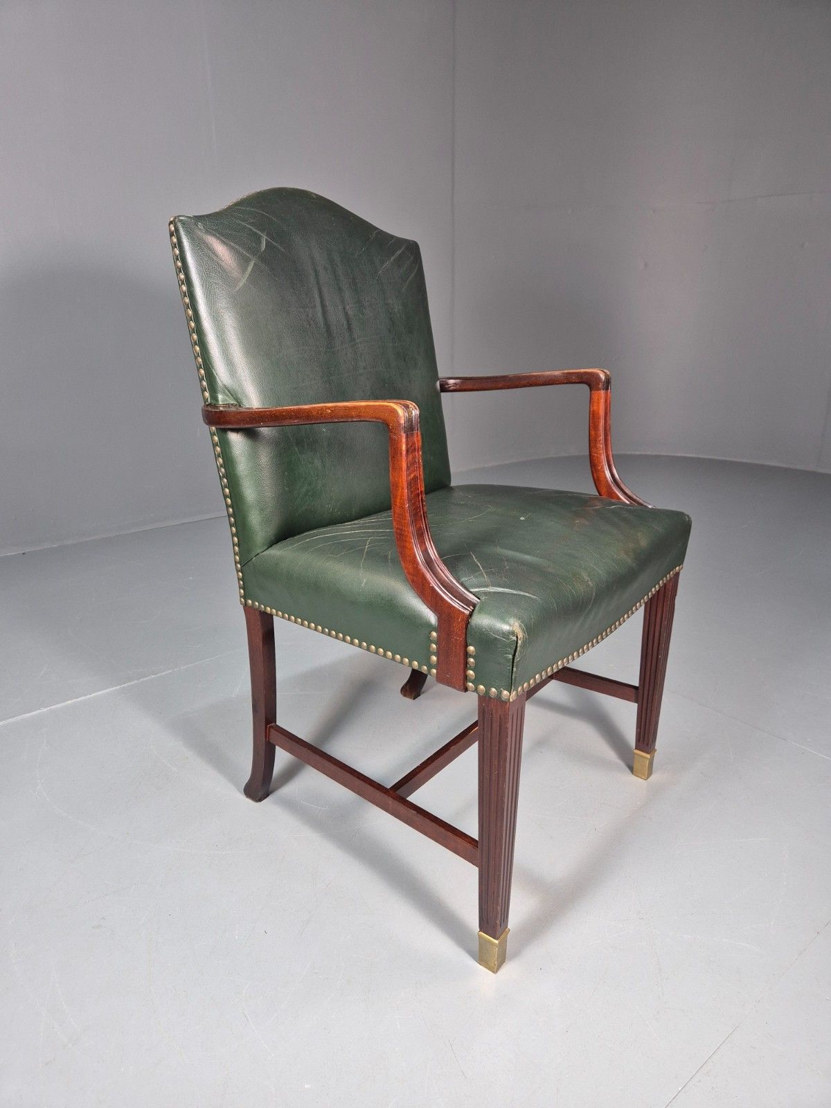 Georgian Style Elbow Chair Green Leather Mahogany Frame Danish 1970 Eb10809 Vlea photo 200.0