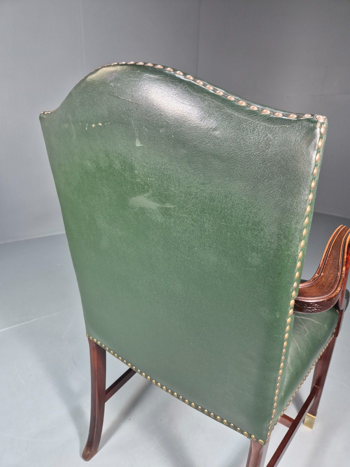 photo buy Georgian Style Elbow Chair Green Leather Mahogany Frame Danish 1970 Eb10809 Vlea