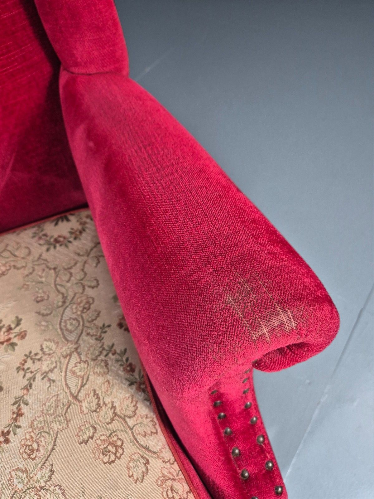 Wing Back Lounge Chair Red Velour Danish 1960s Georgian Style Eb10754 Vclo photo 300.0