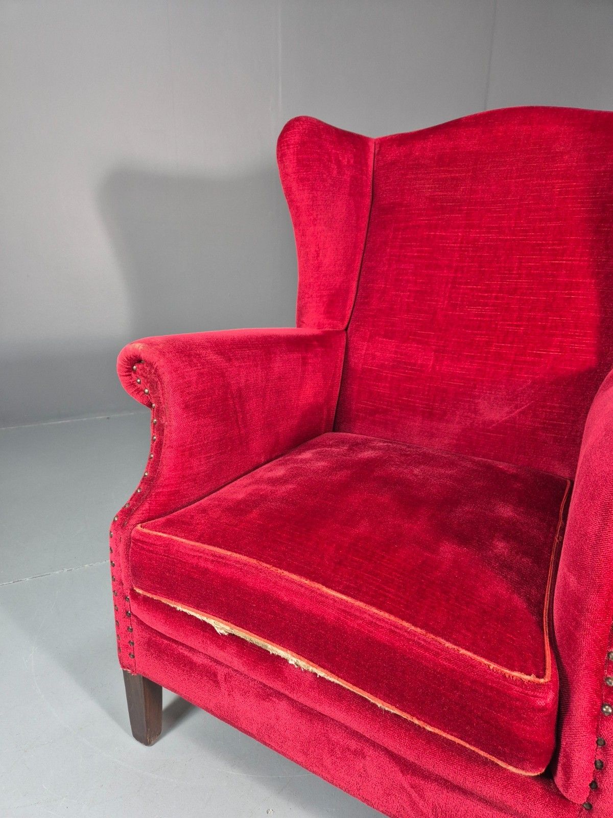 Wing Back Lounge Chair Red Velour Danish 1960s Georgian Style Eb10754 Vclo photo vintage