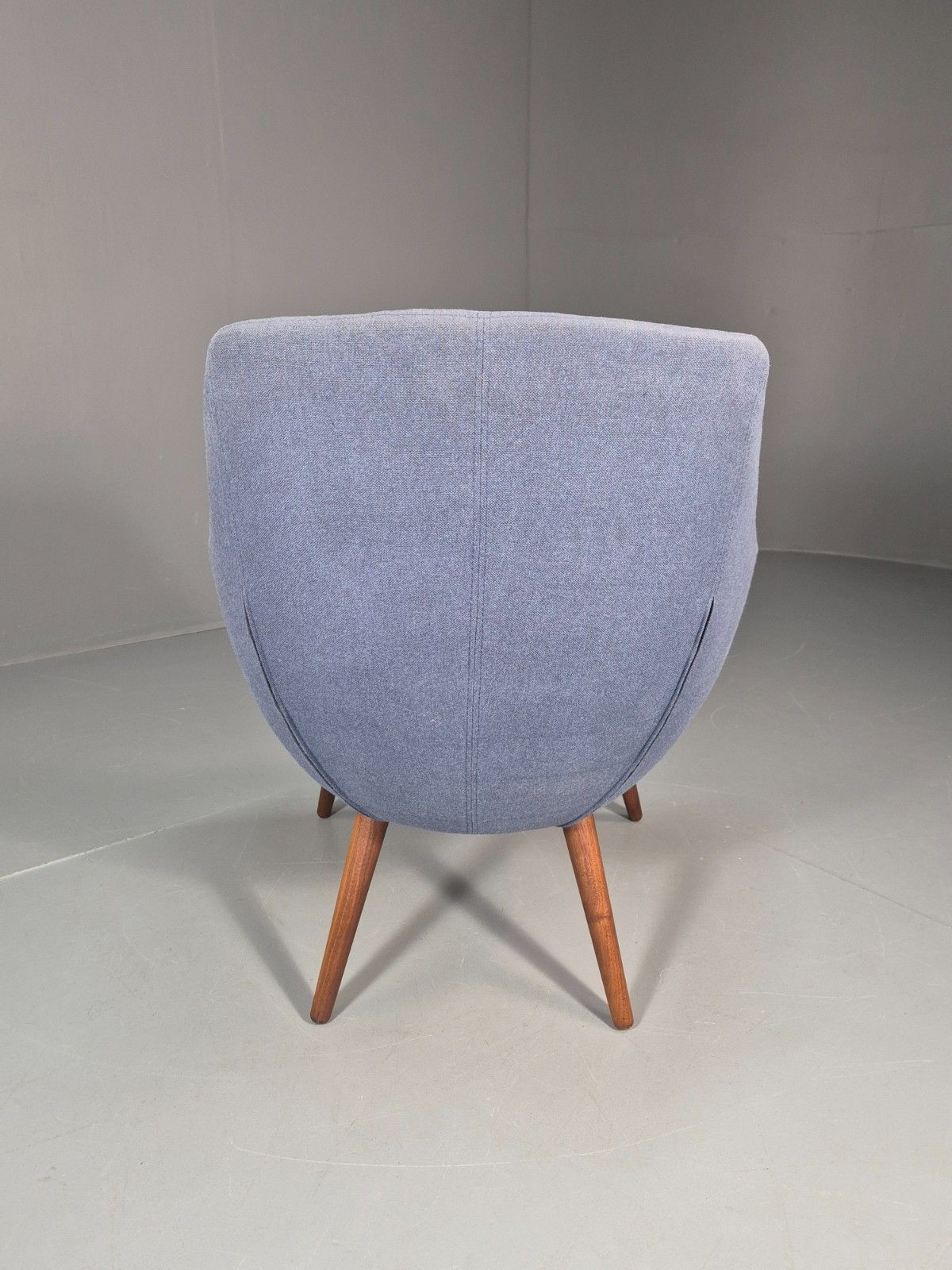 Furniture Retro Danish Tub Chair Blue Canvas Teak Turned Legs Mcm Vintage  Eb10747 Mnor photo
