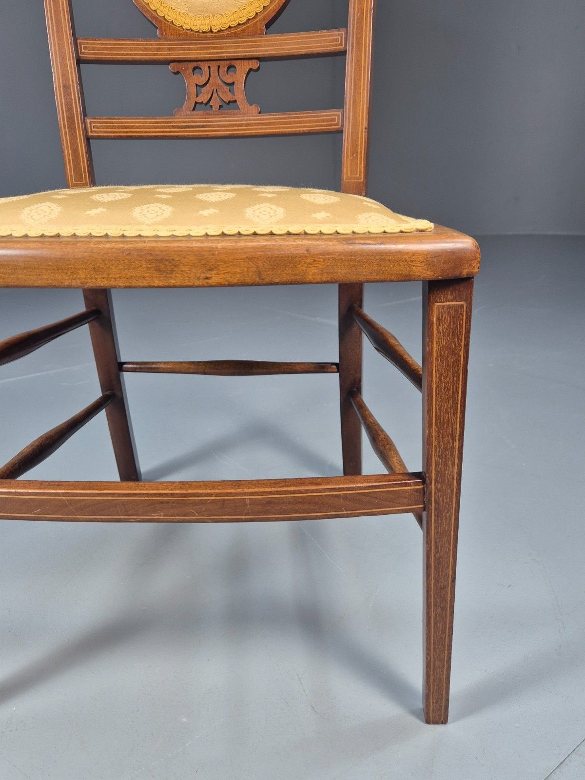 photo for sale Antique Edwardian Dining Chair Mahogany Inlay Gold Upholstery  Eb10716 Vdin