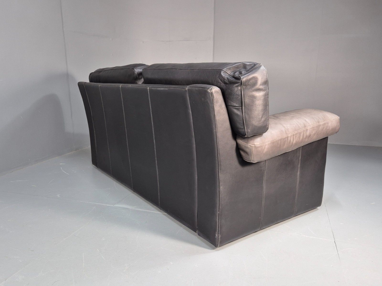 photo buy 1980s Two Seater Sofa Faded Black Leather Boxy Style Retro Danish Eb10714 M2ss