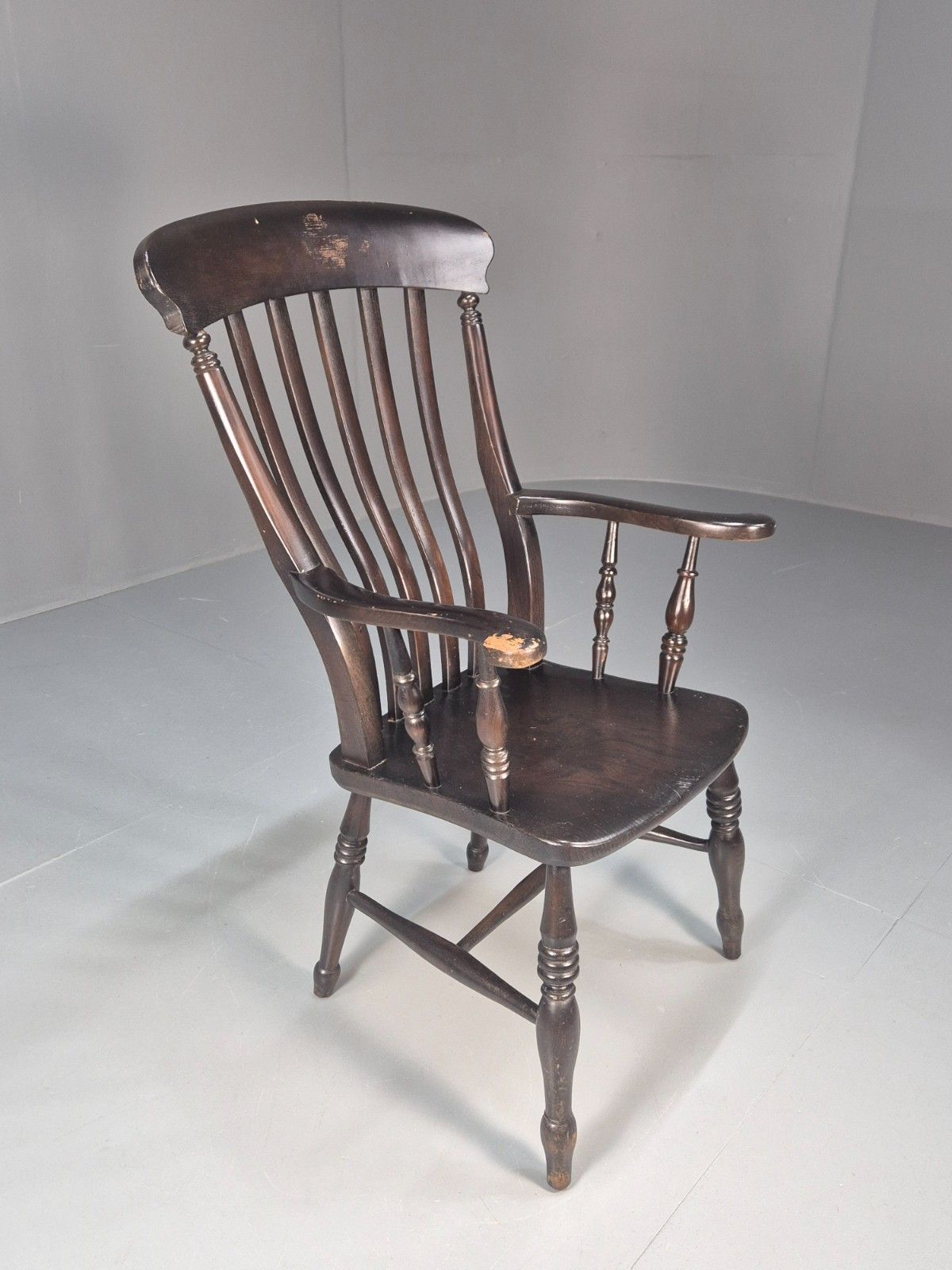Victorian Grandfather Chair Lathe Back Overpainted Elm And Beech Eb10697 Vdin photo vinterior