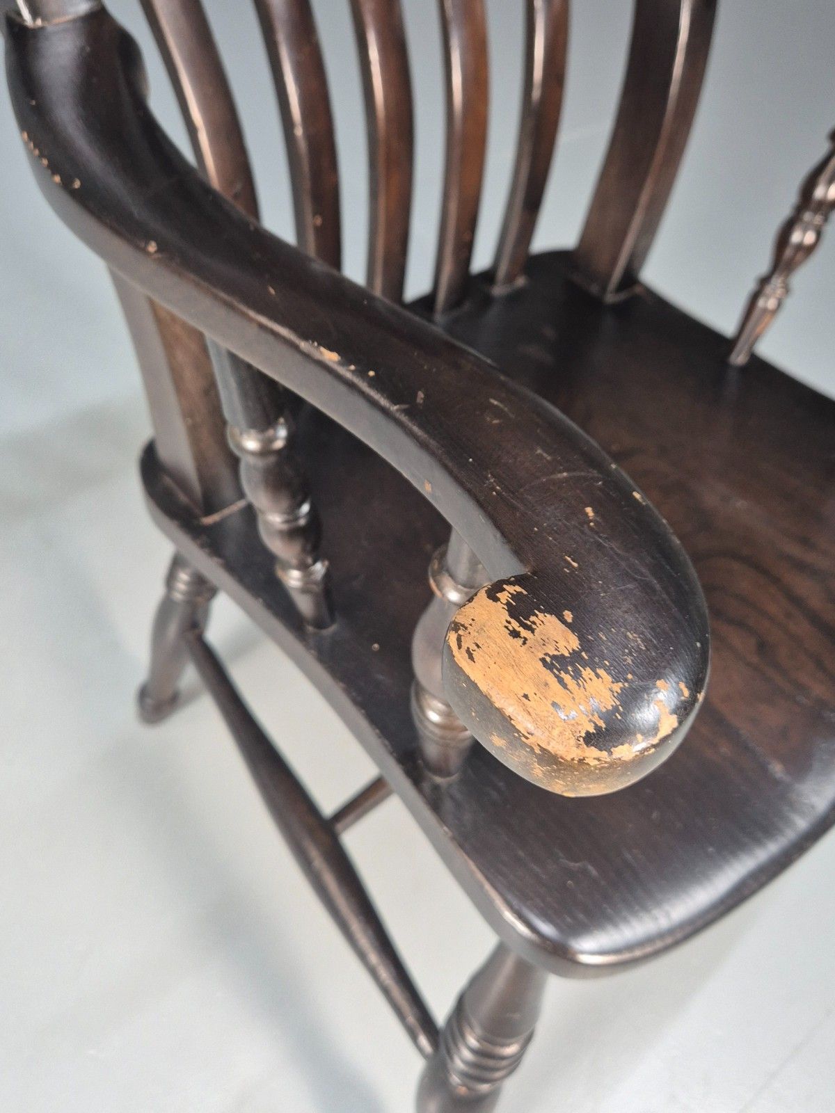 Victorian Grandfather Chair Lathe Back Overpainted Elm And Beech Eb10697 Vdin photo buy
