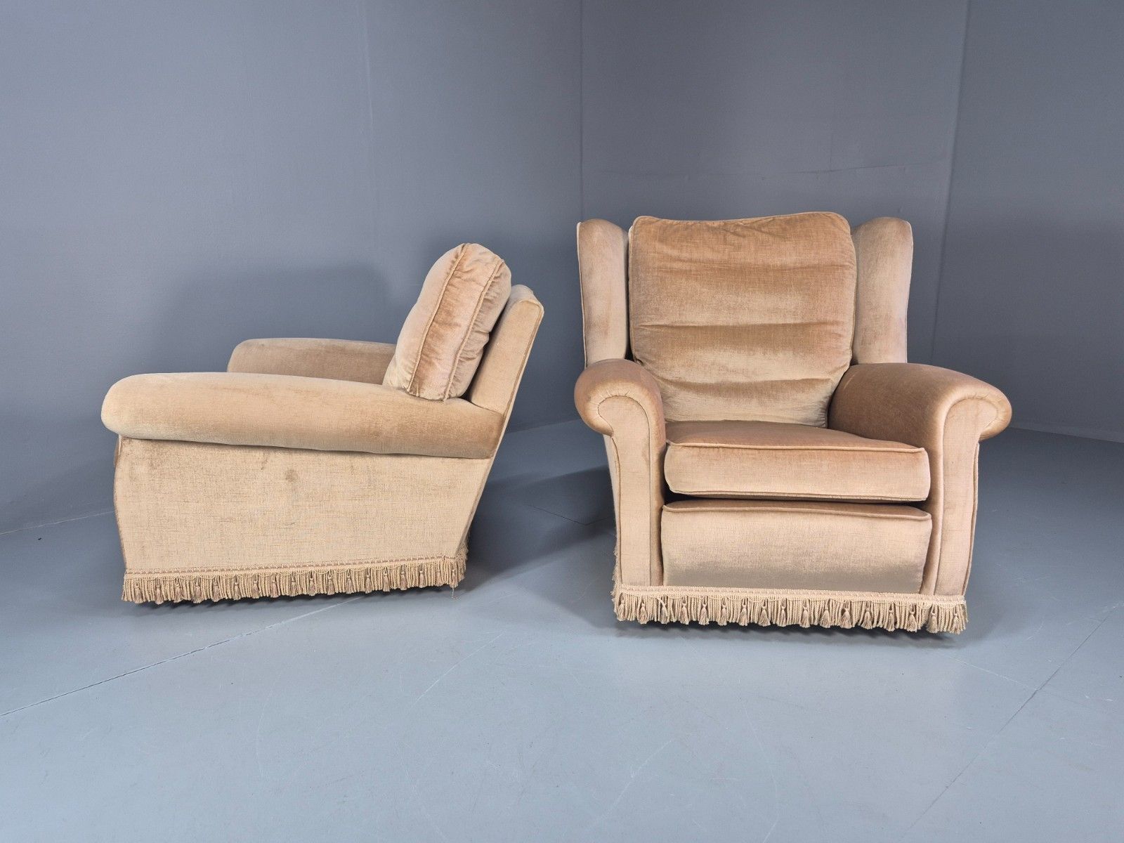 1970s Luxury Lounge Chairs Lowback And Wingback Gold Velour Retro  Eb10631 Vclo photo 350.0