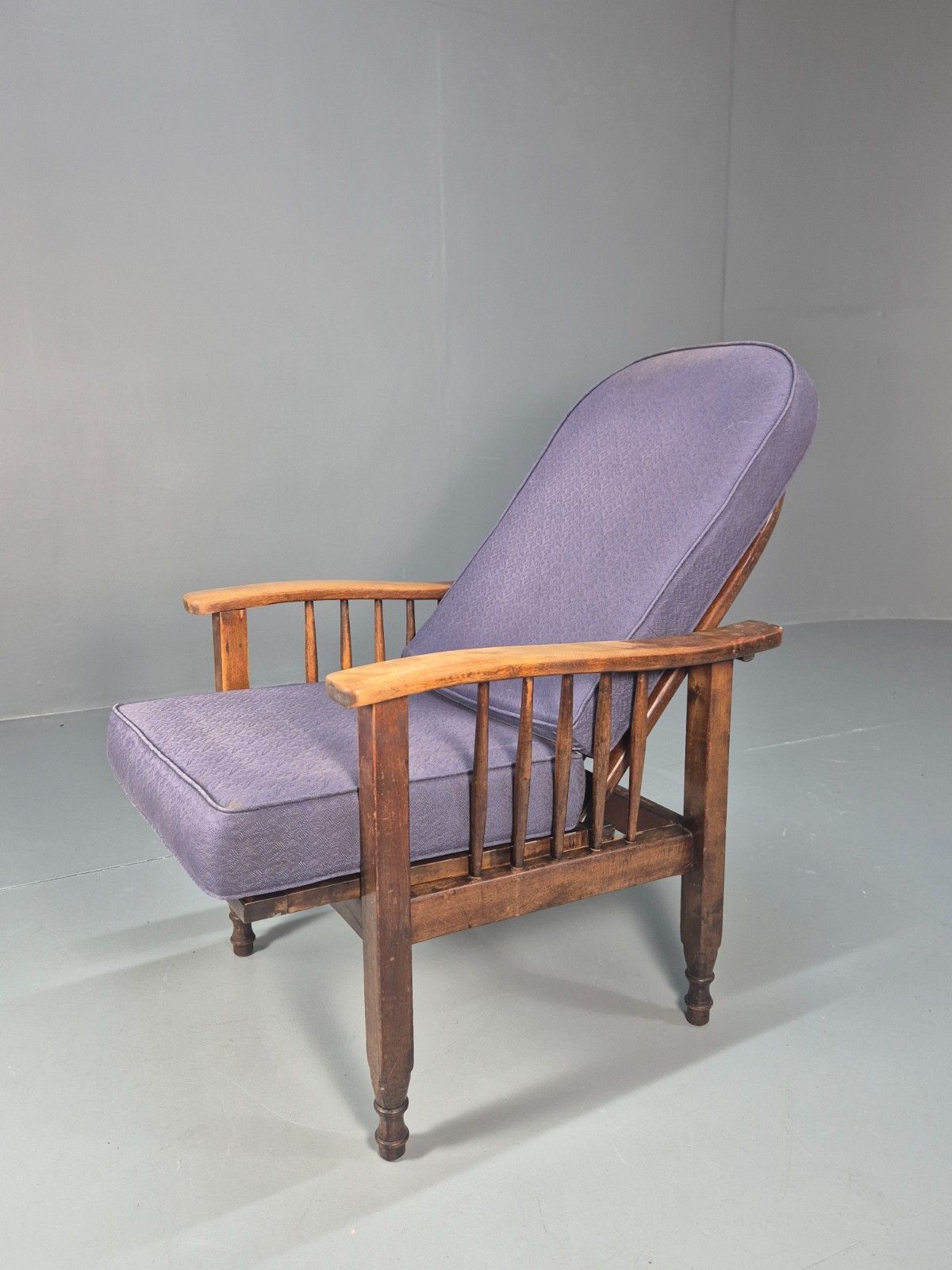 Antique Oak Wheel Back Folding Chair Purple Upholstery 1900s Eb10629 Vcar photo for sale