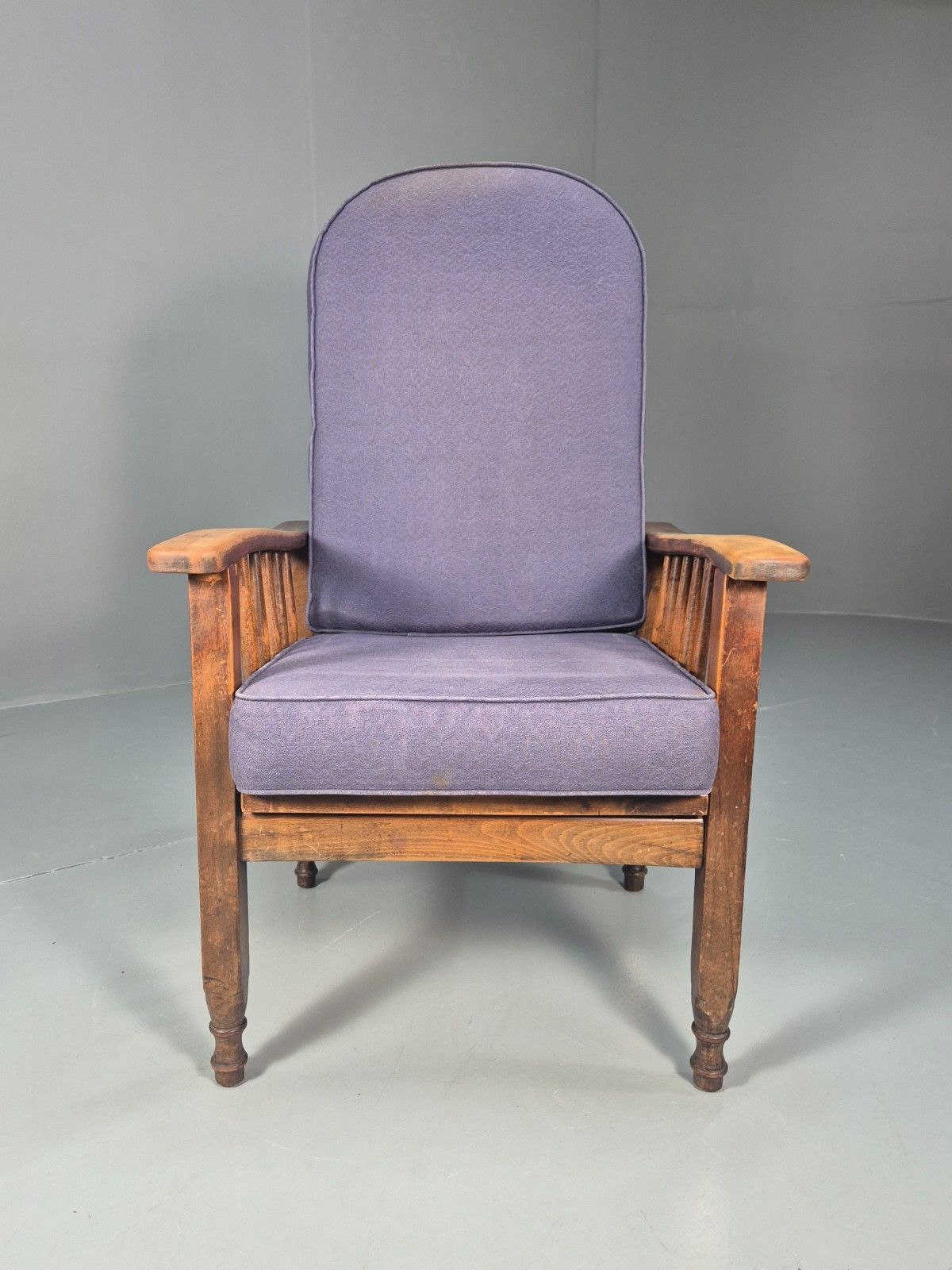 Antique Oak Wheel Back Folding Chair Purple Upholstery 1900s Eb10629 Vcar photo 200.0