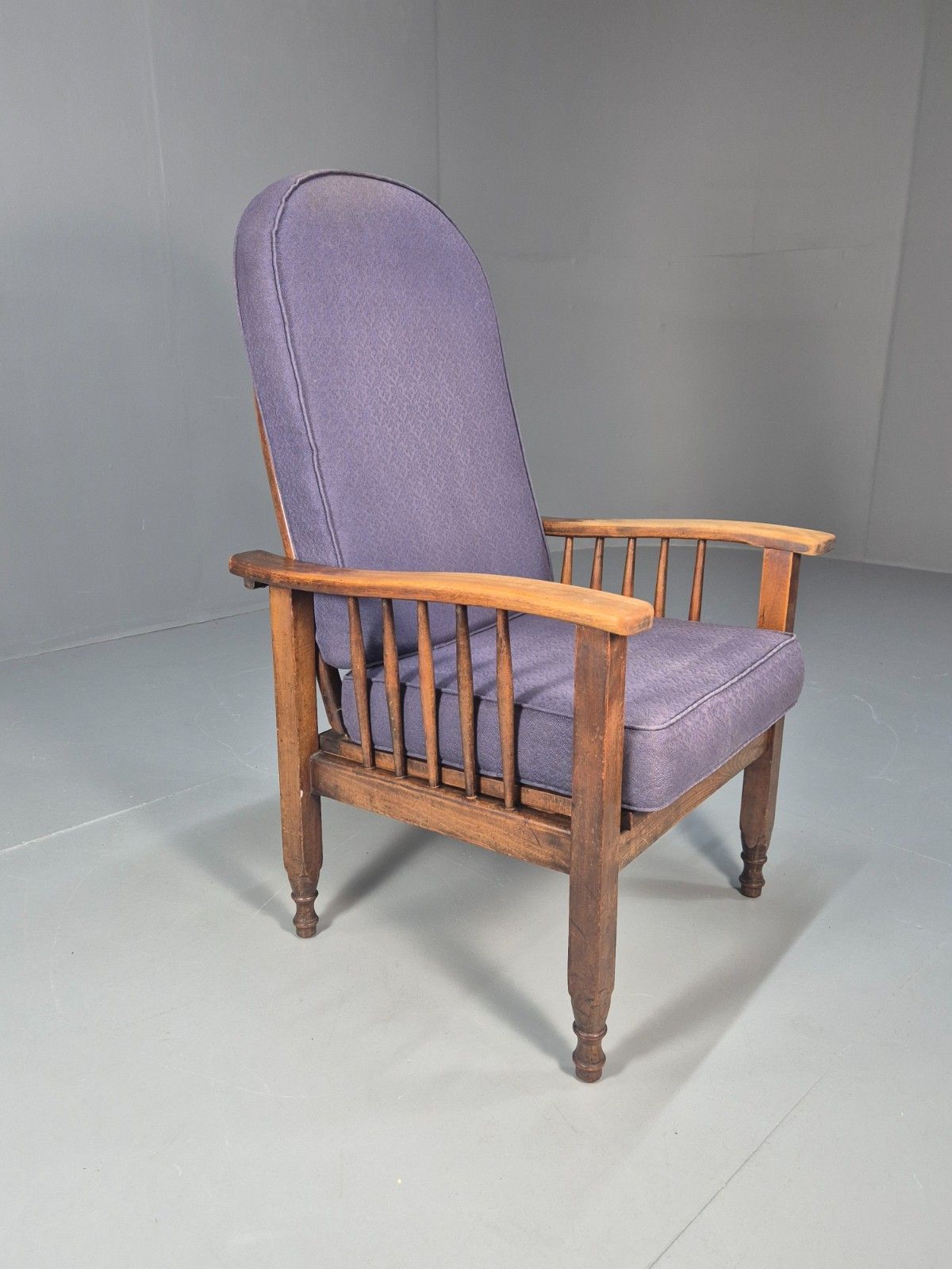 Antique Oak Wheel Back Folding Chair Purple Upholstery 1900s Eb10629 Vcar photo buy