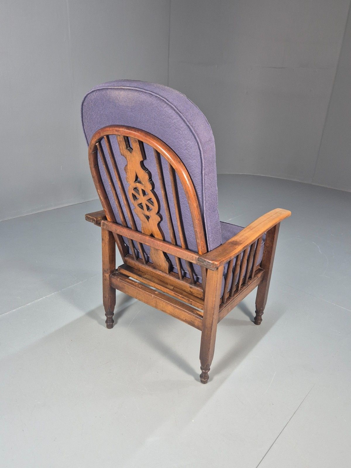 photo for sale Antique Oak Wheel Back Folding Chair Purple Upholstery 1900s Eb10629 Vcar
