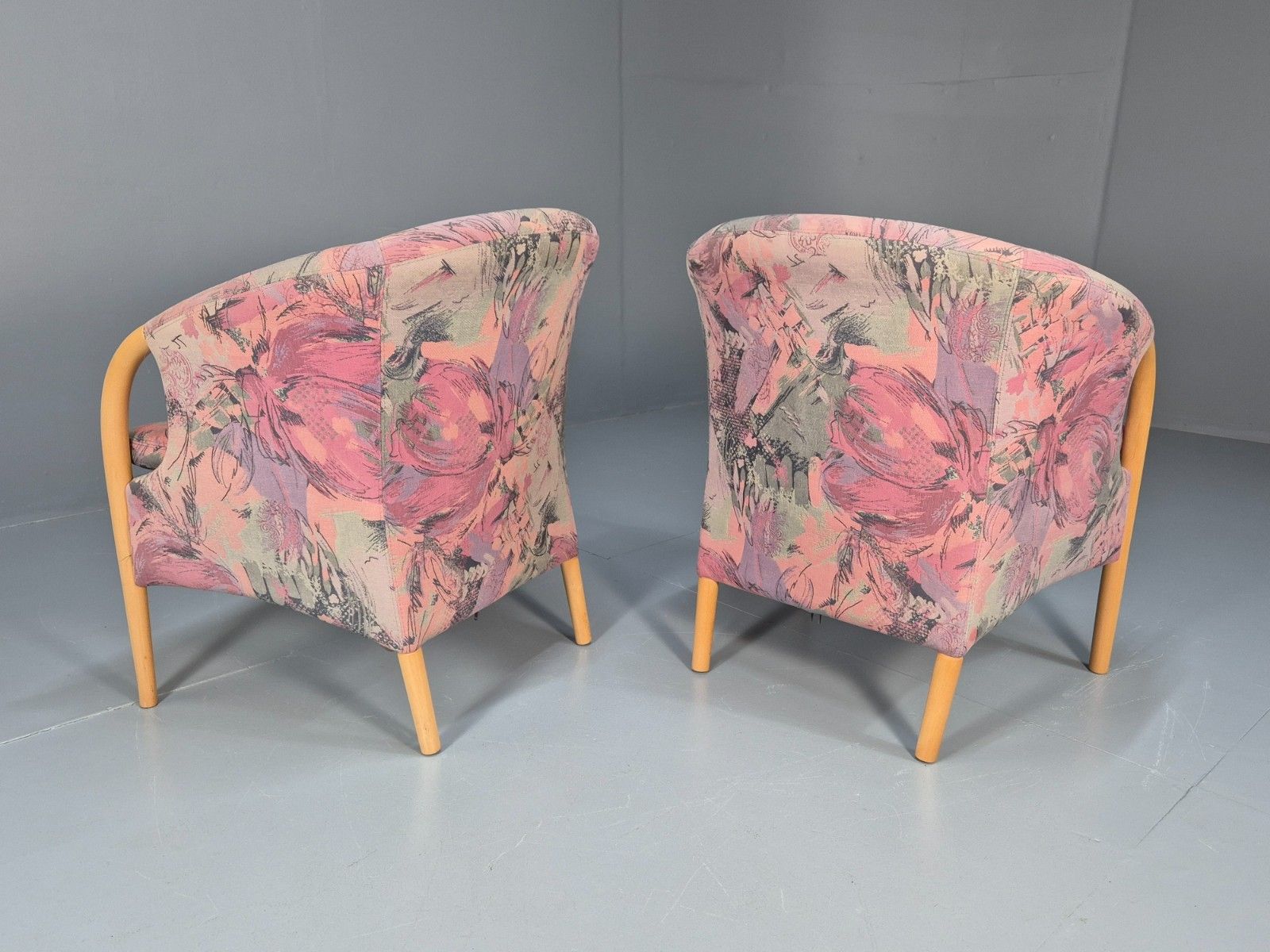 2 Vintage 1980s Stouby Tub Chairs Pink  Green Upholstery Retro Mcm Eb10339 Mnor photo vintage