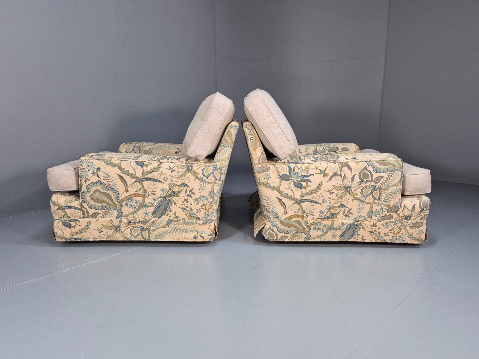 photo furniture 2 Vintage 1970s Lounge Chairs New Cushions Original Sanderson Suva Eb9980 Vclo