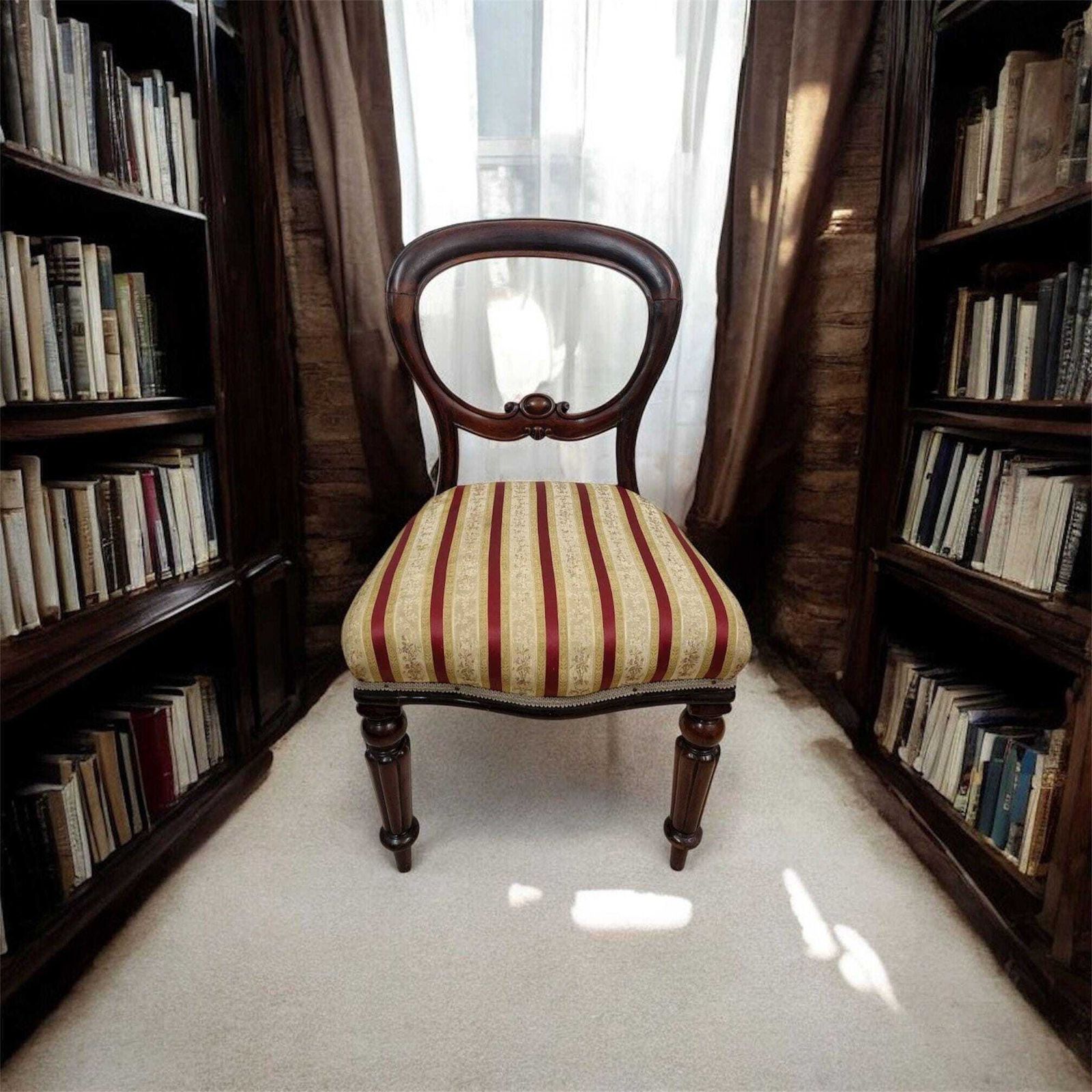 Antique Victorian Mahogany Balloon Back Chair / C.1880 / Free Delivery