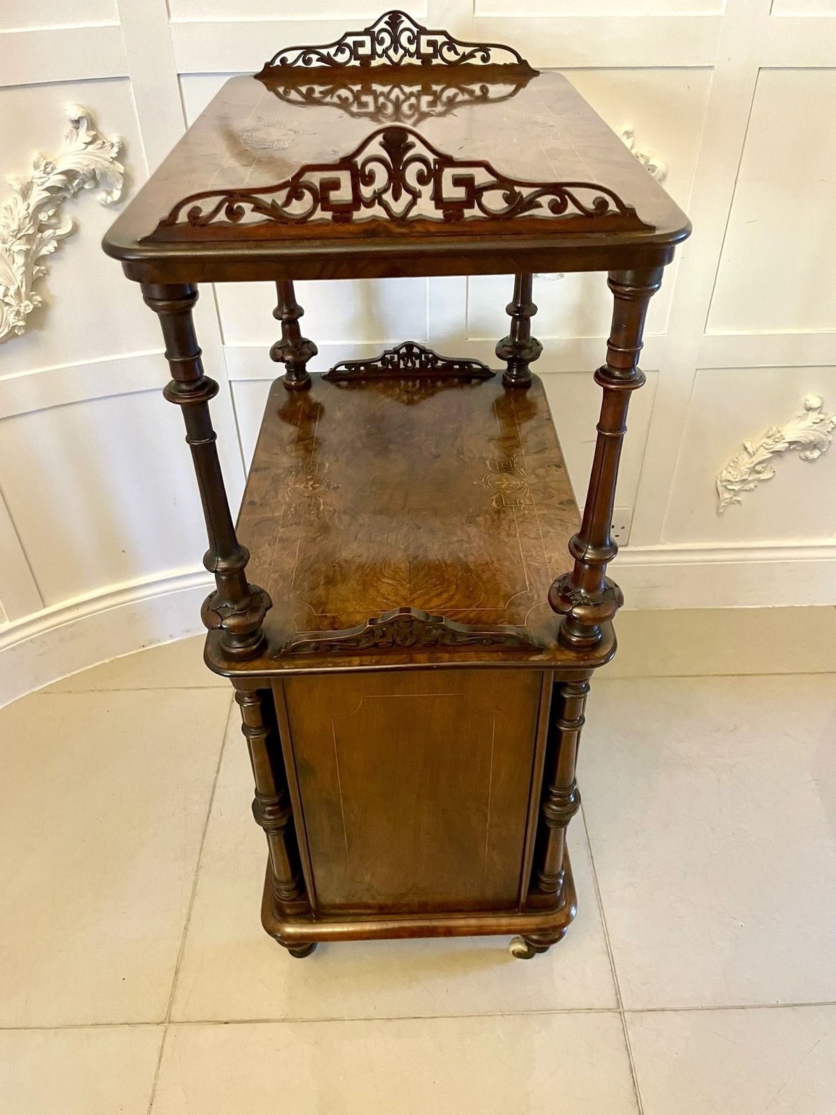 Outstanding Quality Antique 19th Century Burr Walnut Canterbury Music Cabinet photo vintage