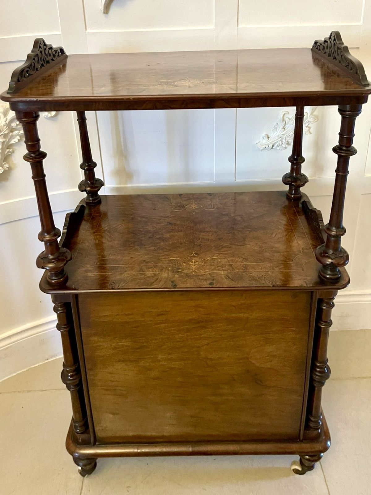 photo for sale Outstanding Quality Antique 19th Century Burr Walnut Canterbury Music Cabinet