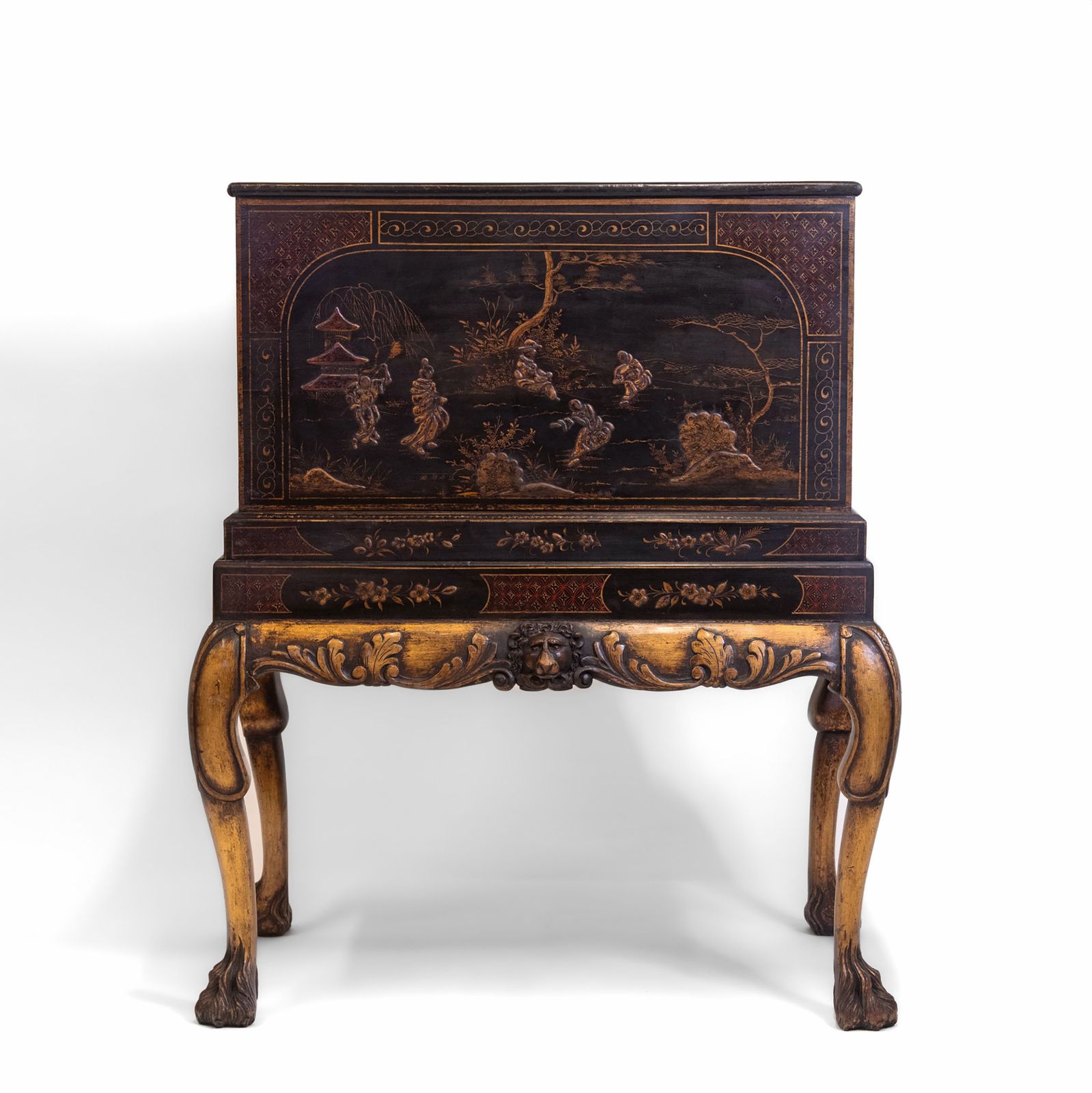 Early 20th Century Black & Gilt Japanned Chinoiserie Chest On Stand photo furniture