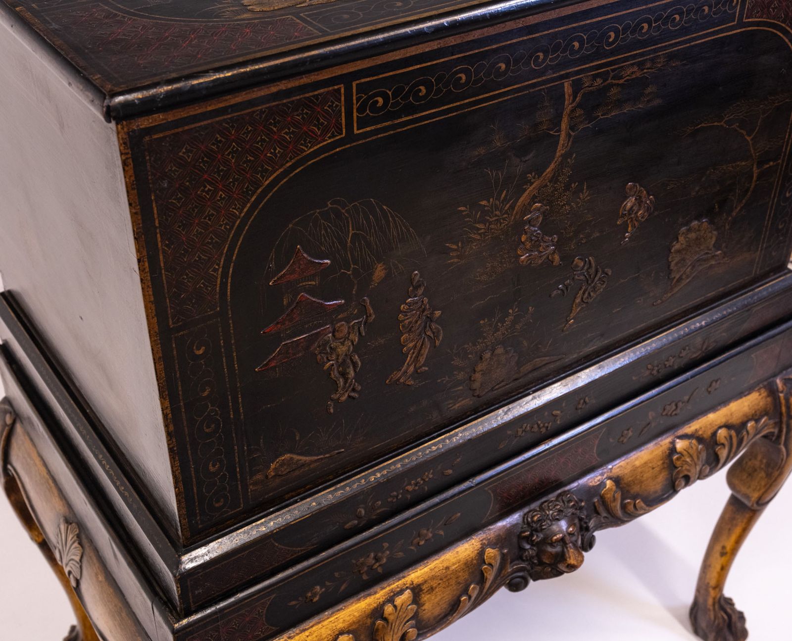 Early 20th Century Black & Gilt Japanned Chinoiserie Chest On Stand photo 1995.0