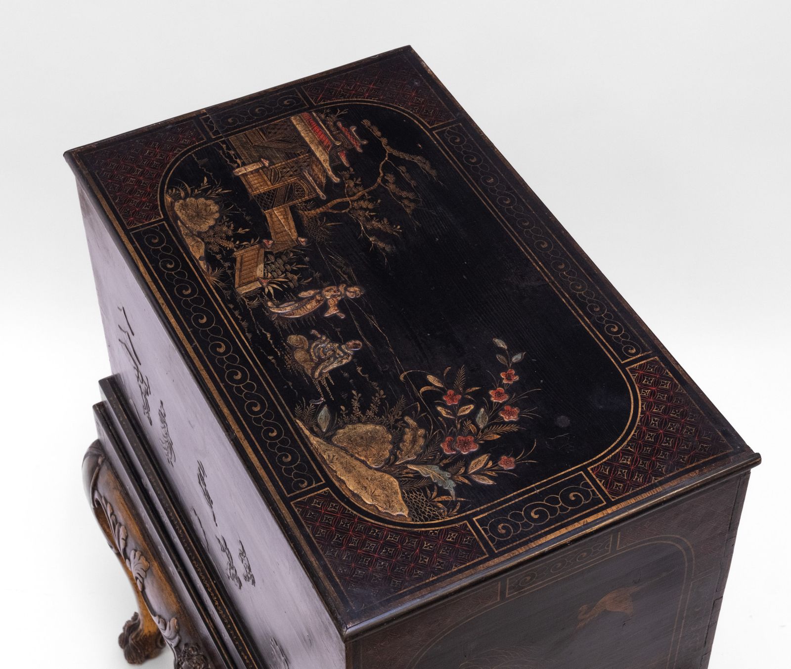 Early 20th Century Black & Gilt Japanned Chinoiserie Chest On Stand photo Furniture
