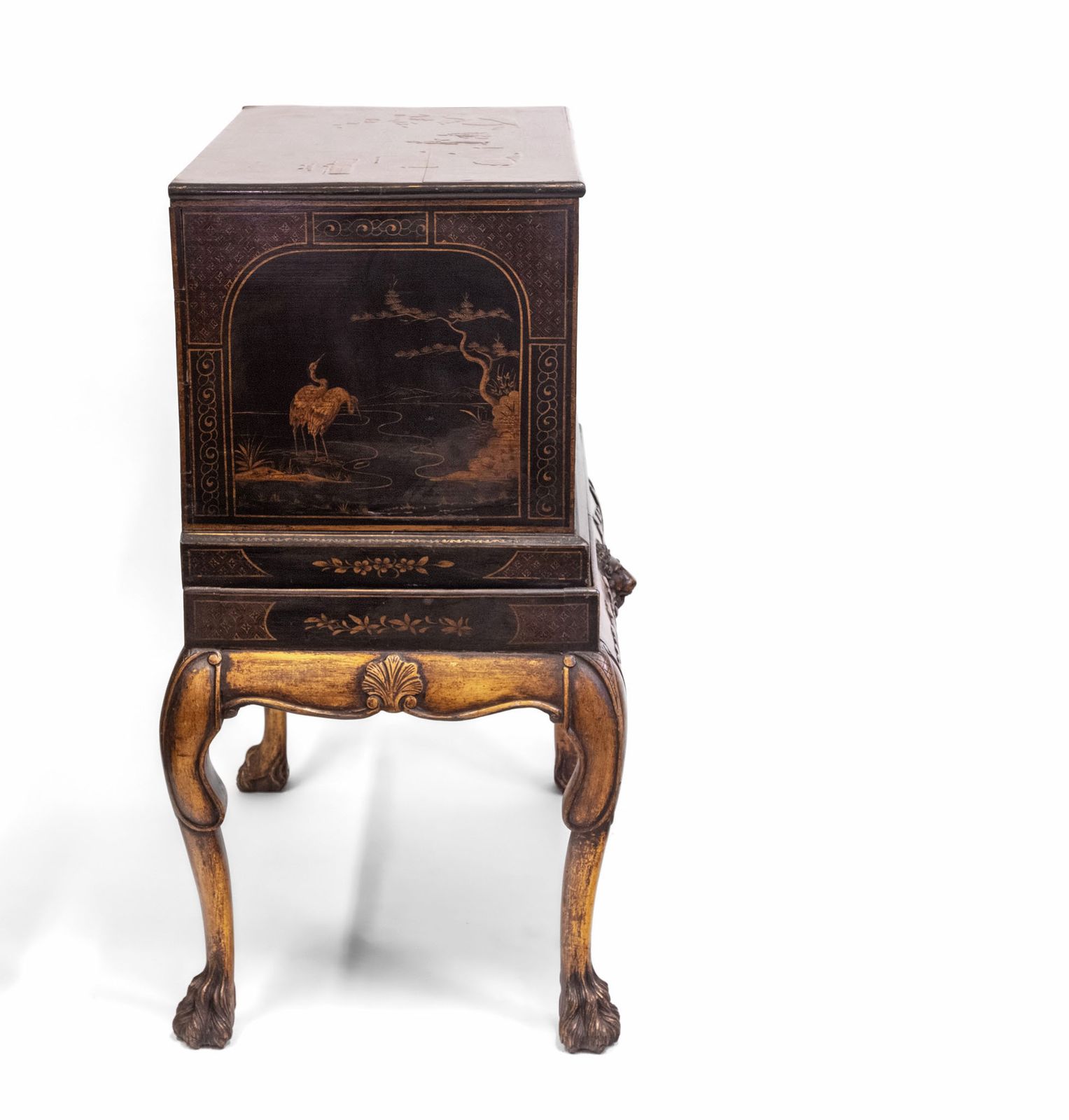 photo buy Early 20th Century Black & Gilt Japanned Chinoiserie Chest On Stand