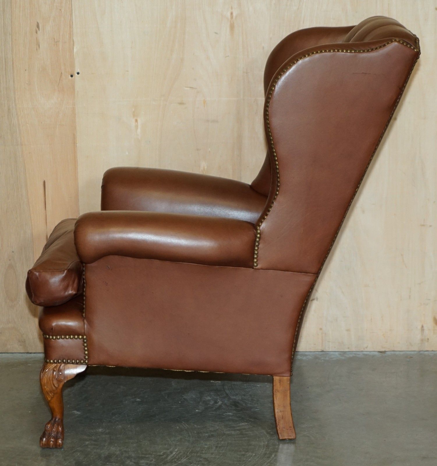 photo buy Stunning Pair Of Lion's Hairy Paw Feet Chesterfield Tufted Wingback Armchairs
