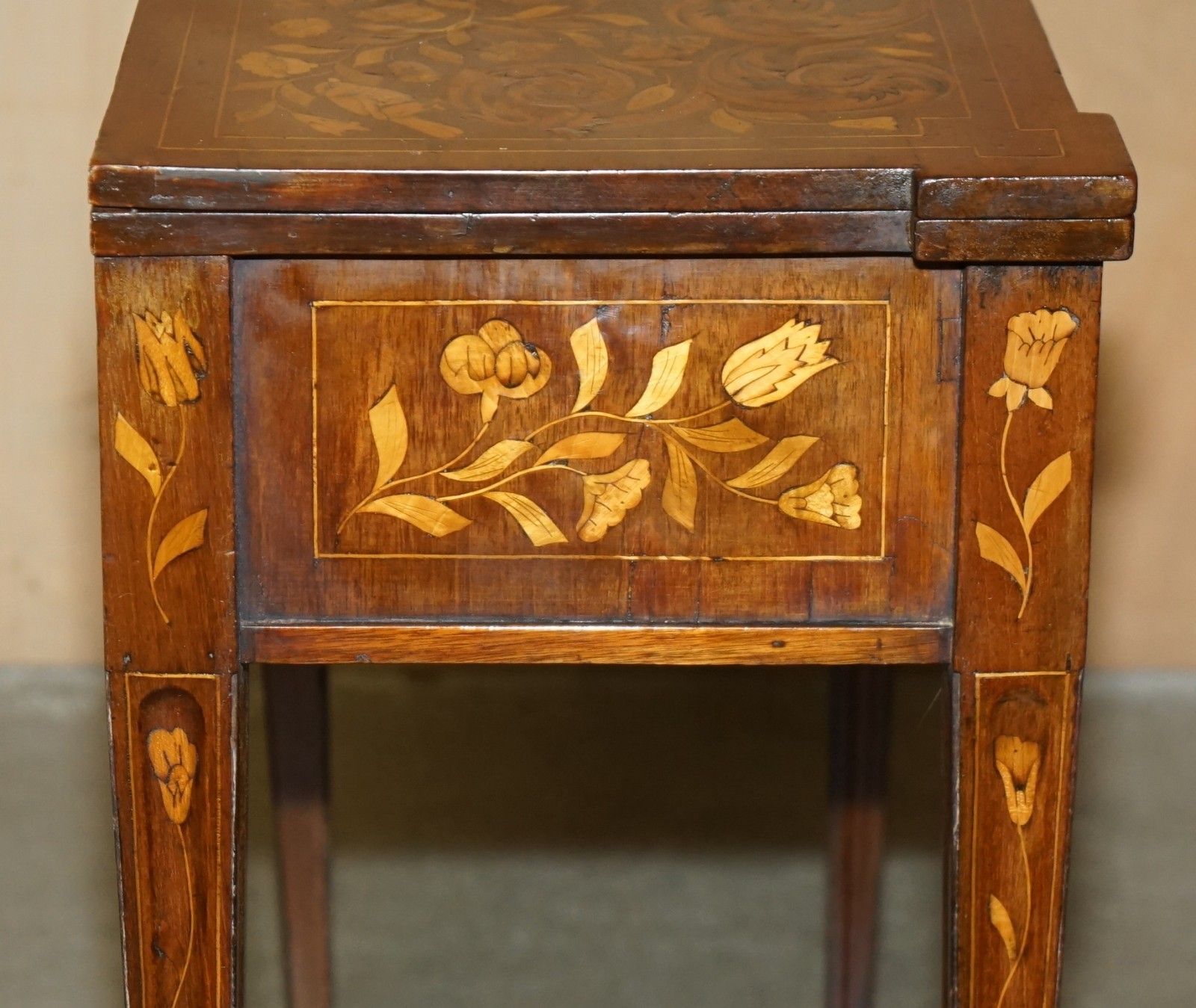 Furniture Fully Restored Circa 1800 Dutch Marquetry Inlaid Chess Poker Games Cards Table photo
