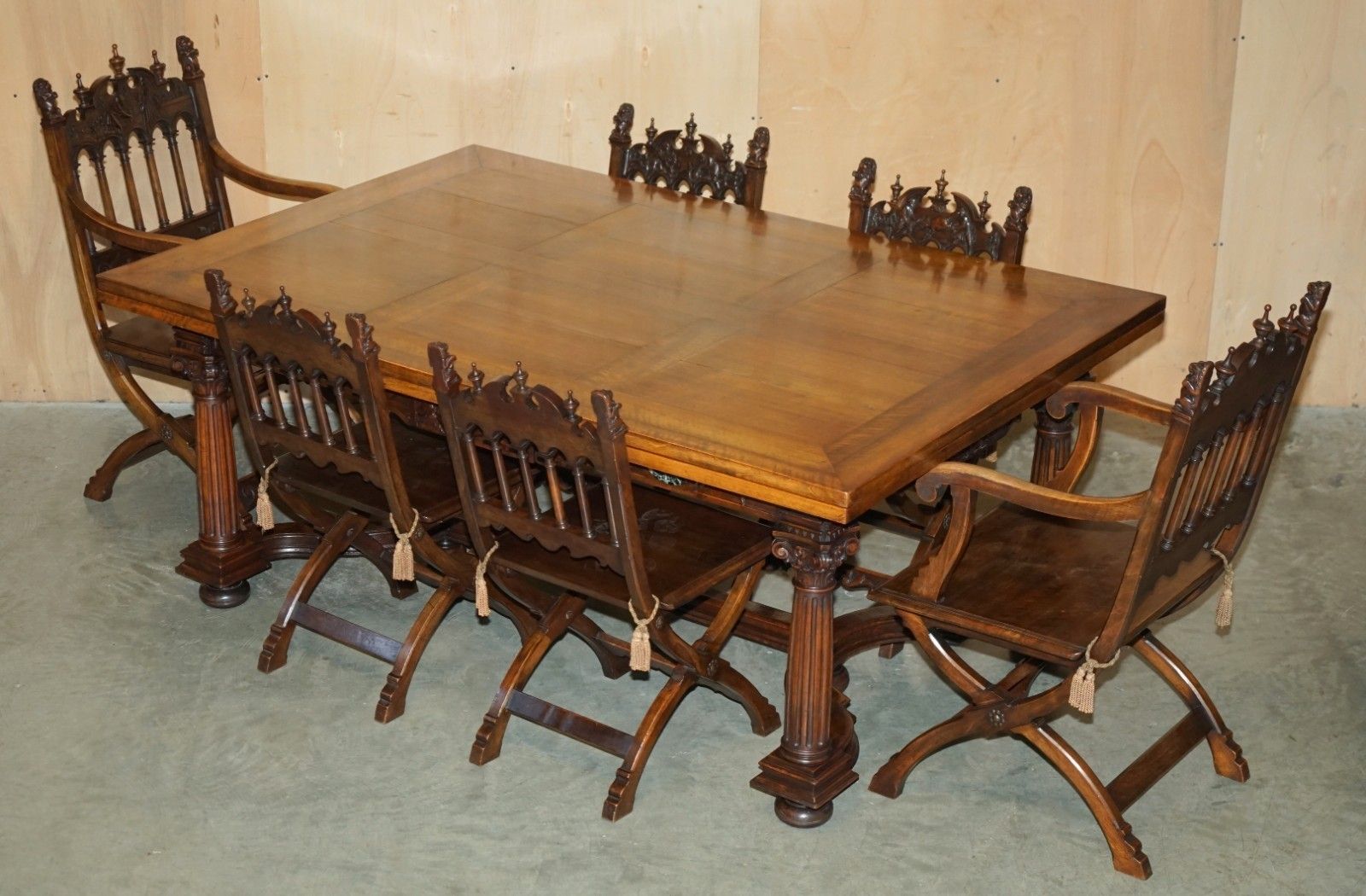 Antique Louis XIII Revival 10 Person Walnut & Marble Dining Table & Chair Suite photo furniture